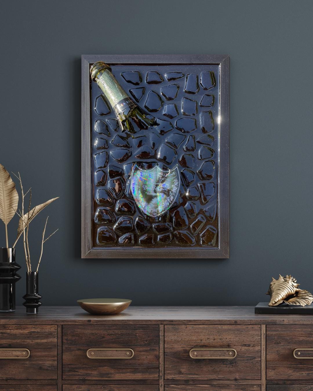 Luxury Epoxy Artwork | Broken Bottle Art | Pérignon Champagne Bottle | Lady Gaga 2010 Inspired | Gifts for Him