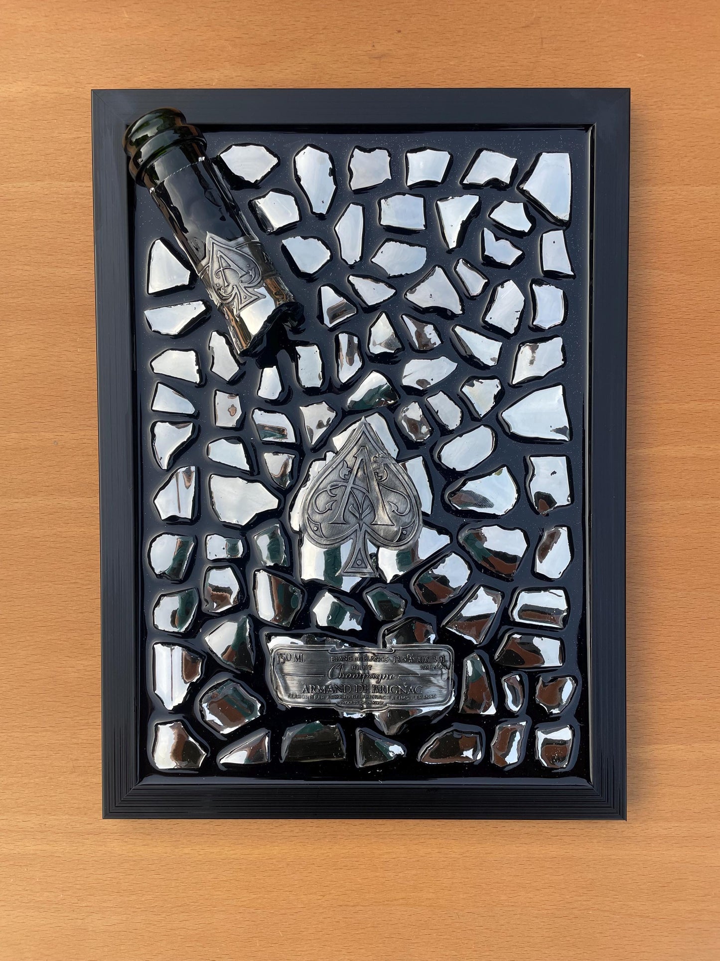 Brignac Champagne Broken Bottle Epoxy Art Silver and Black Tones