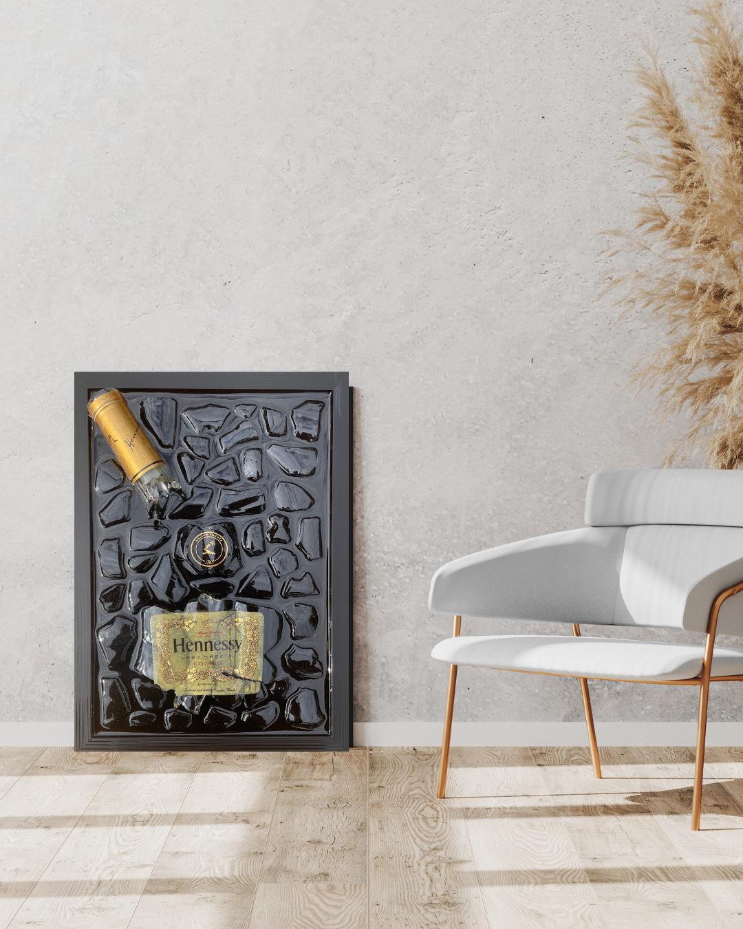 Hennessy Cognac Bottle Art | Luxury Resin Art Piece | Epoxy Broken Bottle Decor | Gifts for Him | Modern Art