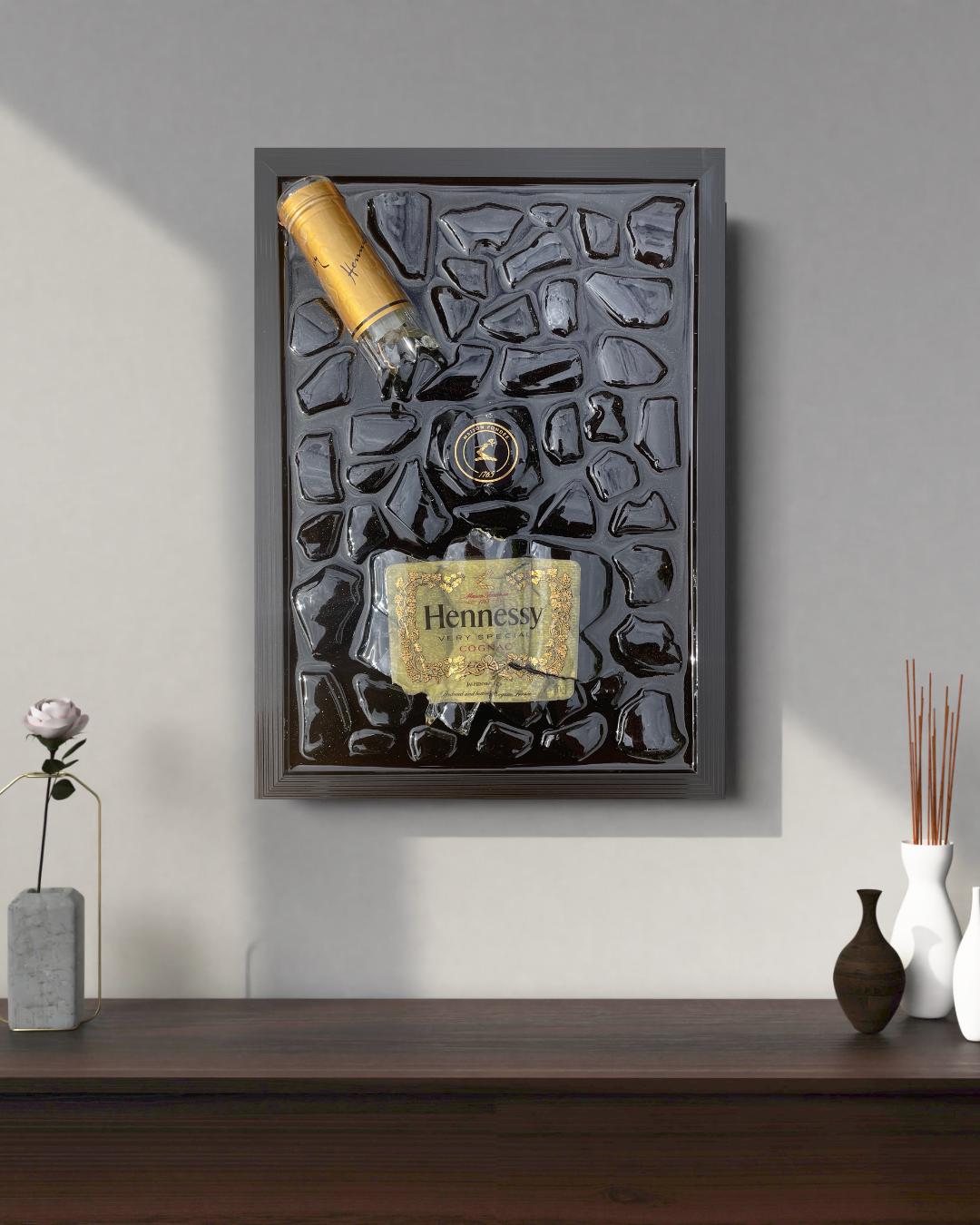 Hennessy Cognac Bottle Art | Luxury Resin Art Piece | Epoxy Broken Bottle Decor | Gifts for Him | Modern Art