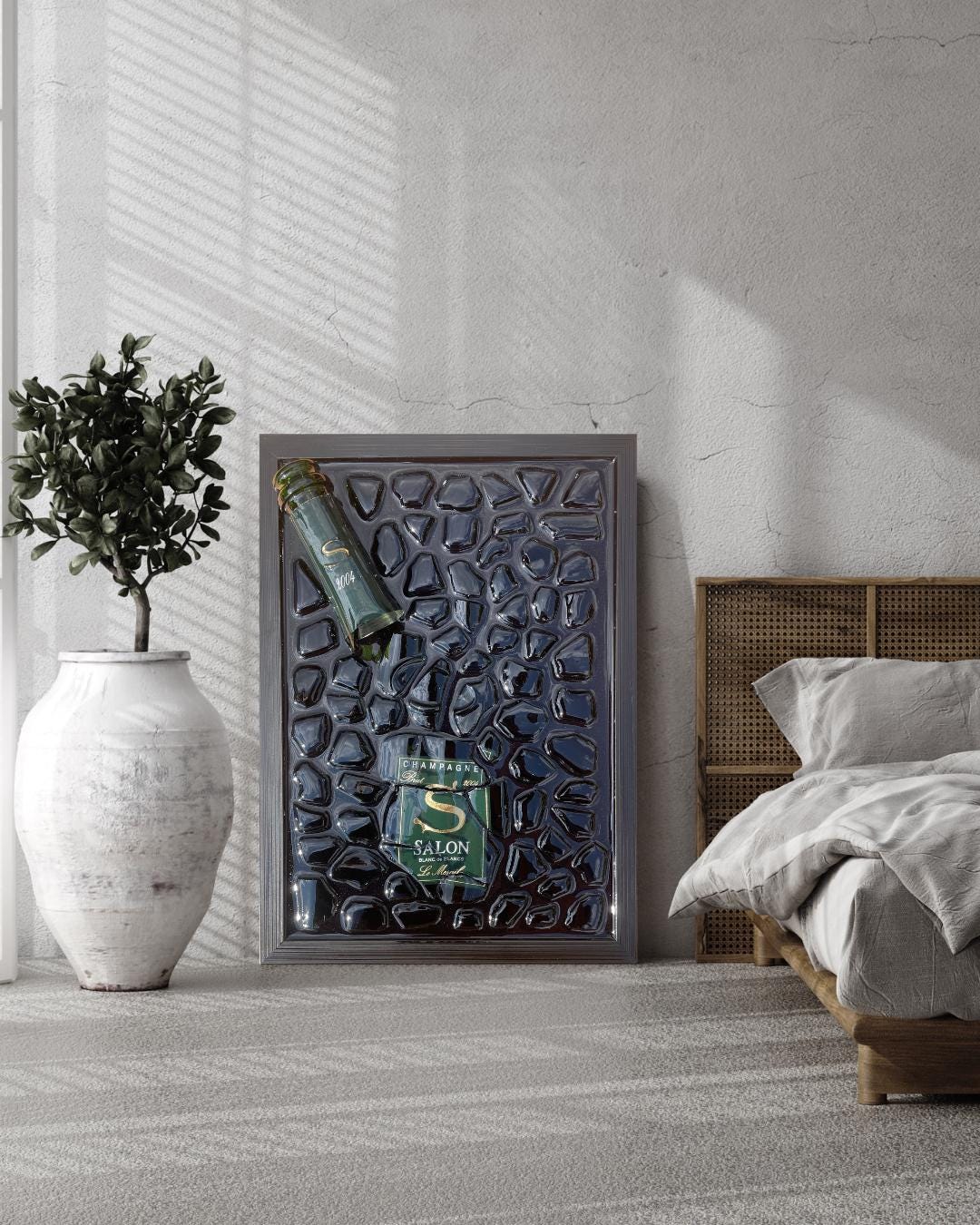 Luxury Epoxy Art | Broken Bottle Art | Salon Champagne 2004 | Resin Decor | Unique Gift for Him | Man Cave Art