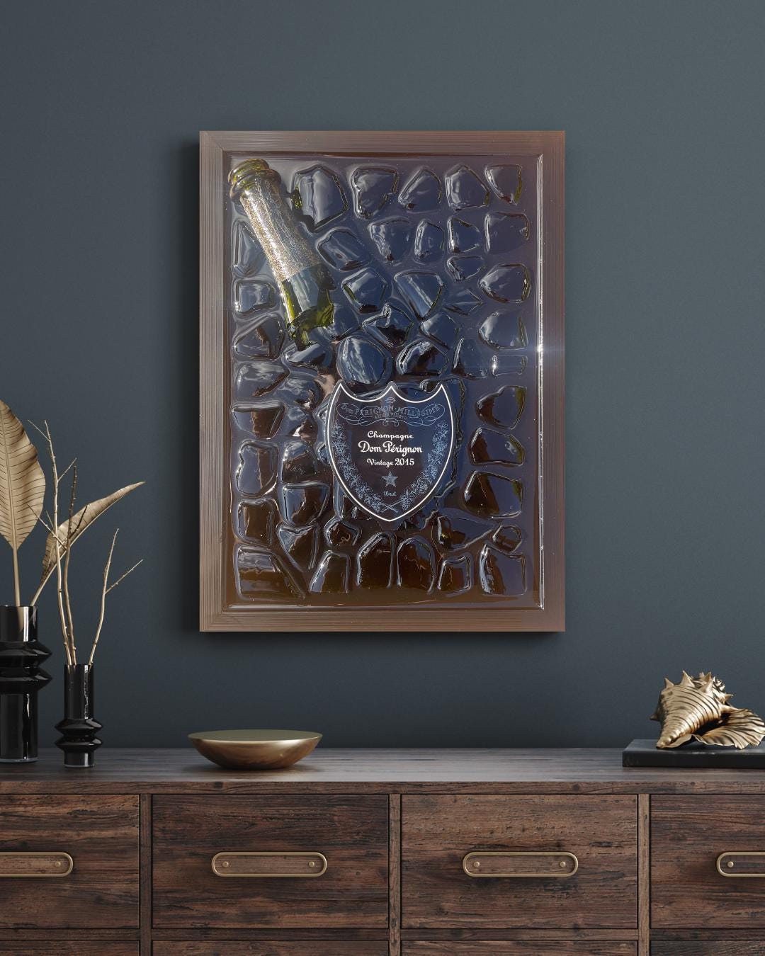 Broken Bottle Art | White Luminous 2015 Champagne Bottle | Luxury Epoxy | Resin Art | Gift for Him | Home Decor