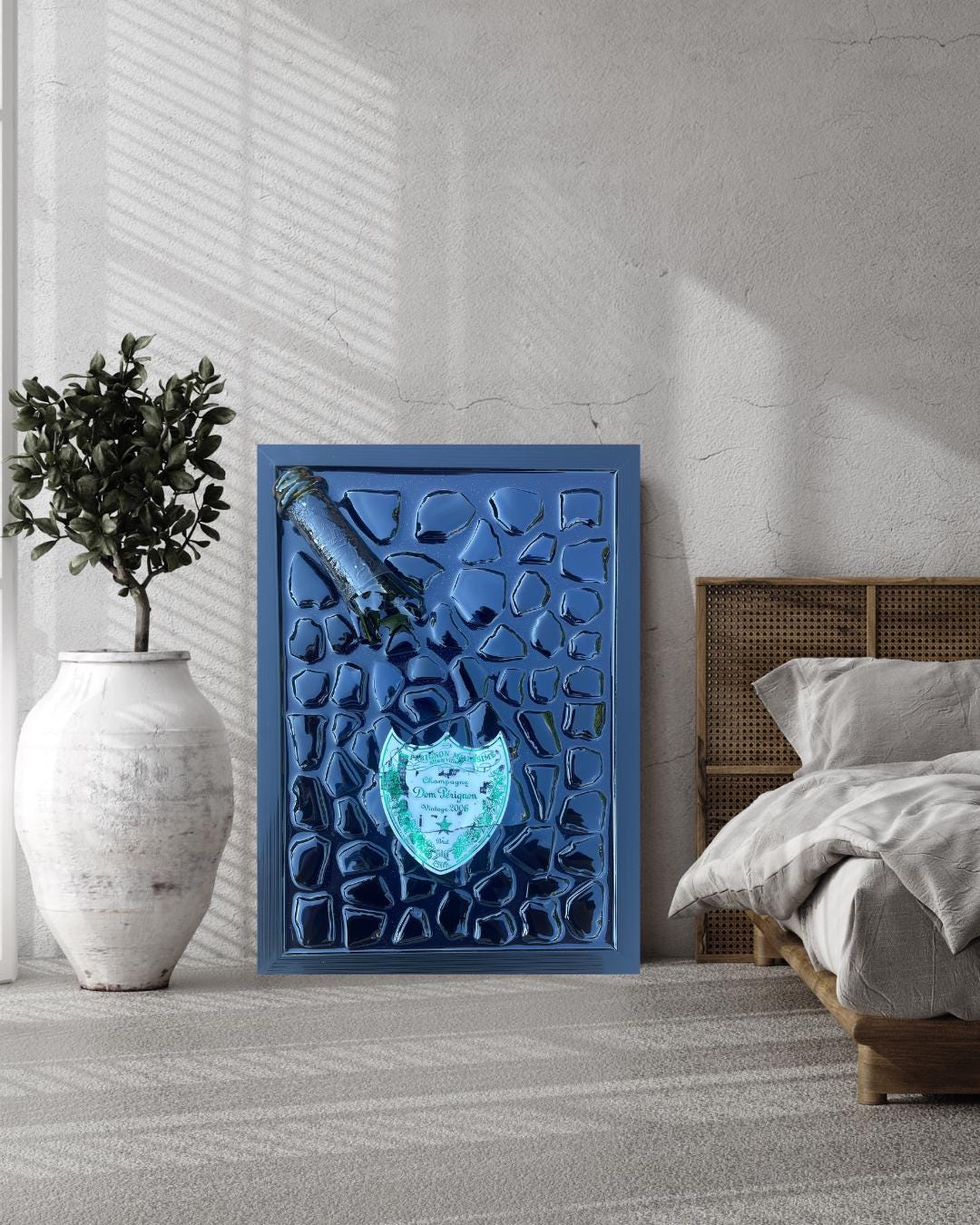 Broken Bottle Art Resin Painting Perignon 2006 Epoxy Artwork by Michael Riedel Modern Home Decor Gift for Him