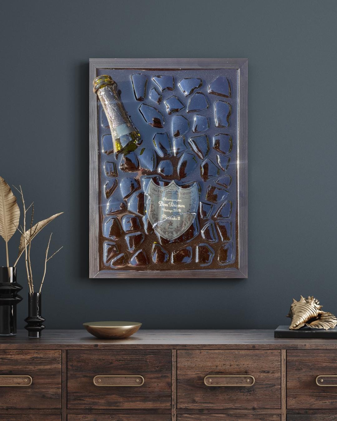 Broken Bottle Art | P2 Pérignon 2004 Champagne Bottle | Luxury Epoxy | Luxury Resin Art | Gift for Him
