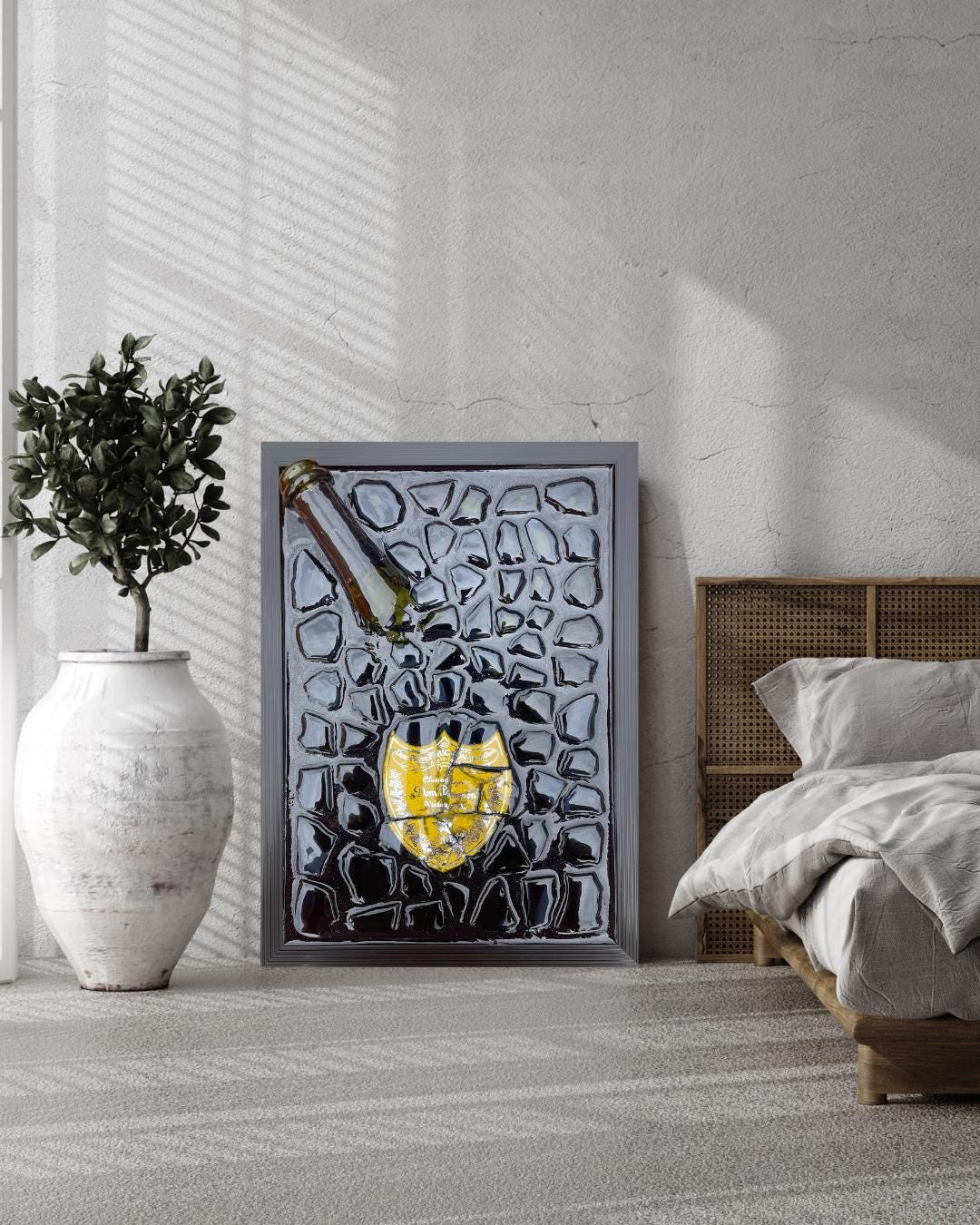 Luxury Epoxy Artwork | Champagne Art | Broken Bottle Art | Pérignon Yellow 2002 | Resin Art | Gift For Him