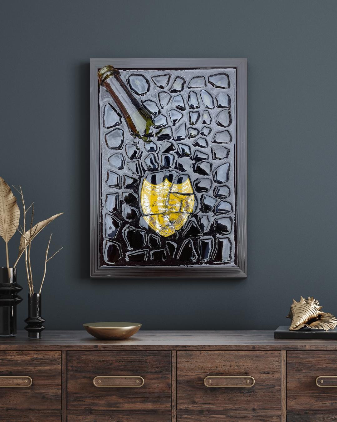 Luxury Epoxy Artwork | Champagne Art | Broken Bottle Art | Pérignon Yellow 2002 | Resin Art | Gift For Him
