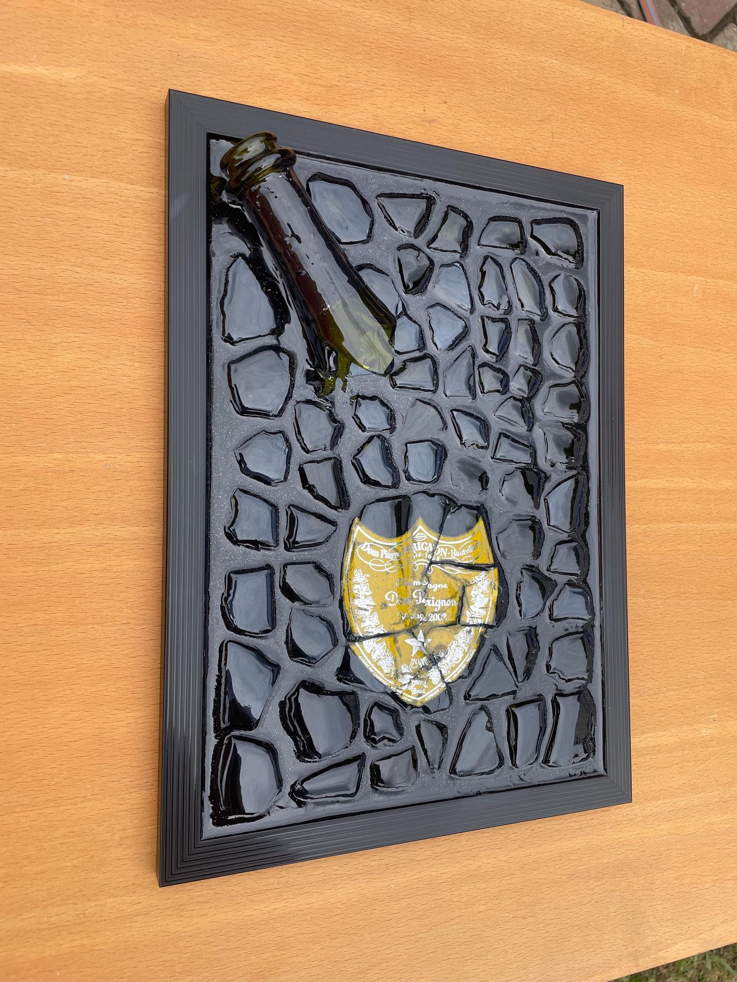 Luxury Epoxy Artwork | Champagne Art | Broken Bottle Art | Pérignon Yellow 2002 | Resin Art | Gift For Him
