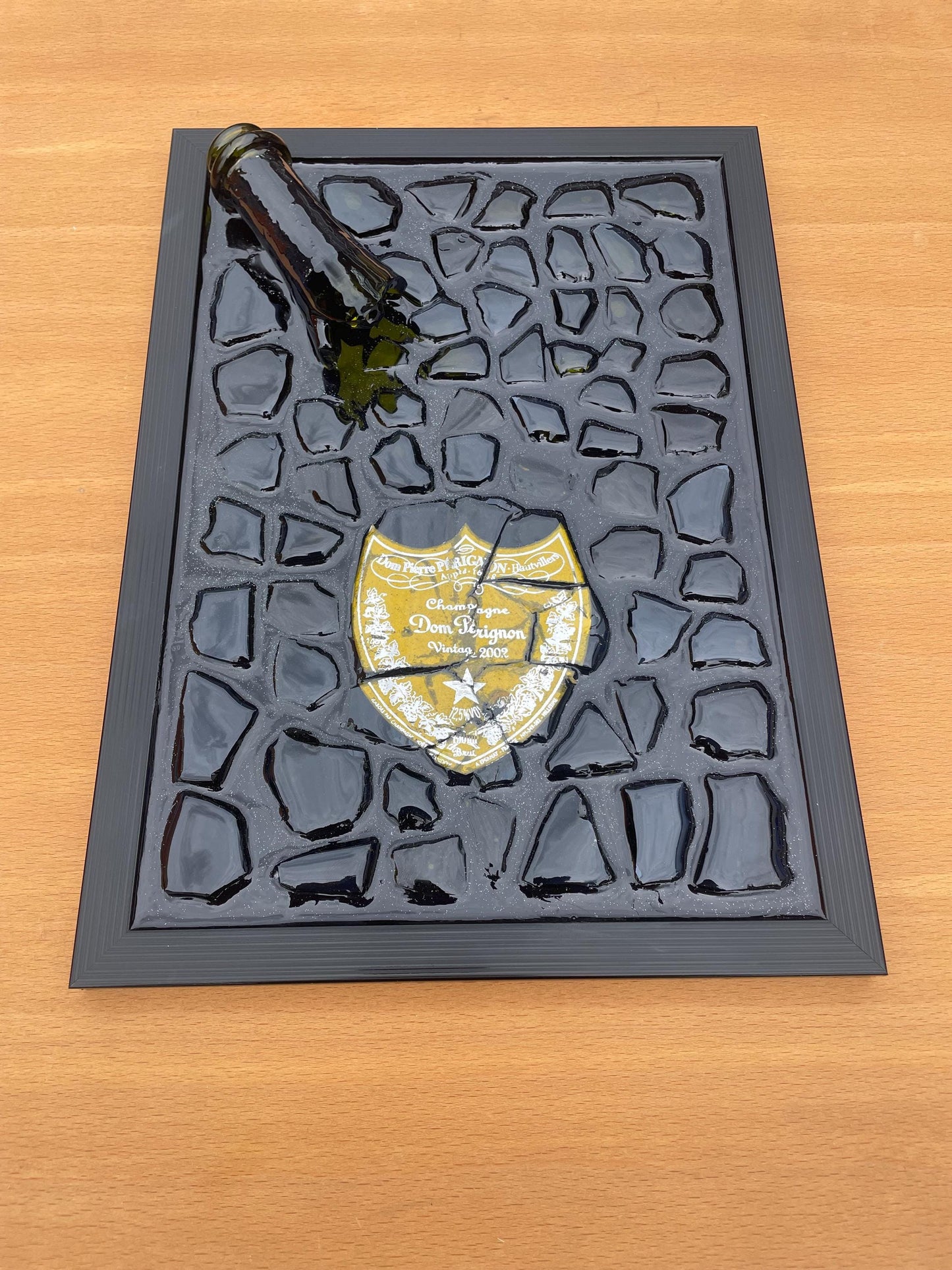 Luxury Epoxy Artwork | Champagne Art | Broken Bottle Art | Pérignon Yellow 2002 | Resin Art | Gift For Him
