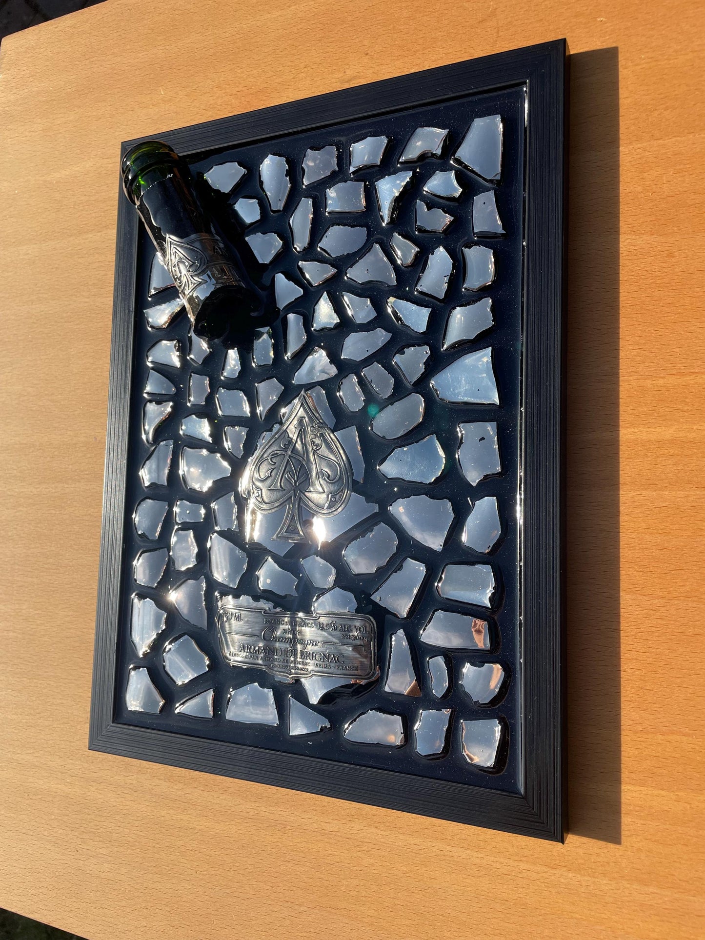 Brignac Champagne Broken Bottle Epoxy Art Silver and Black Tones