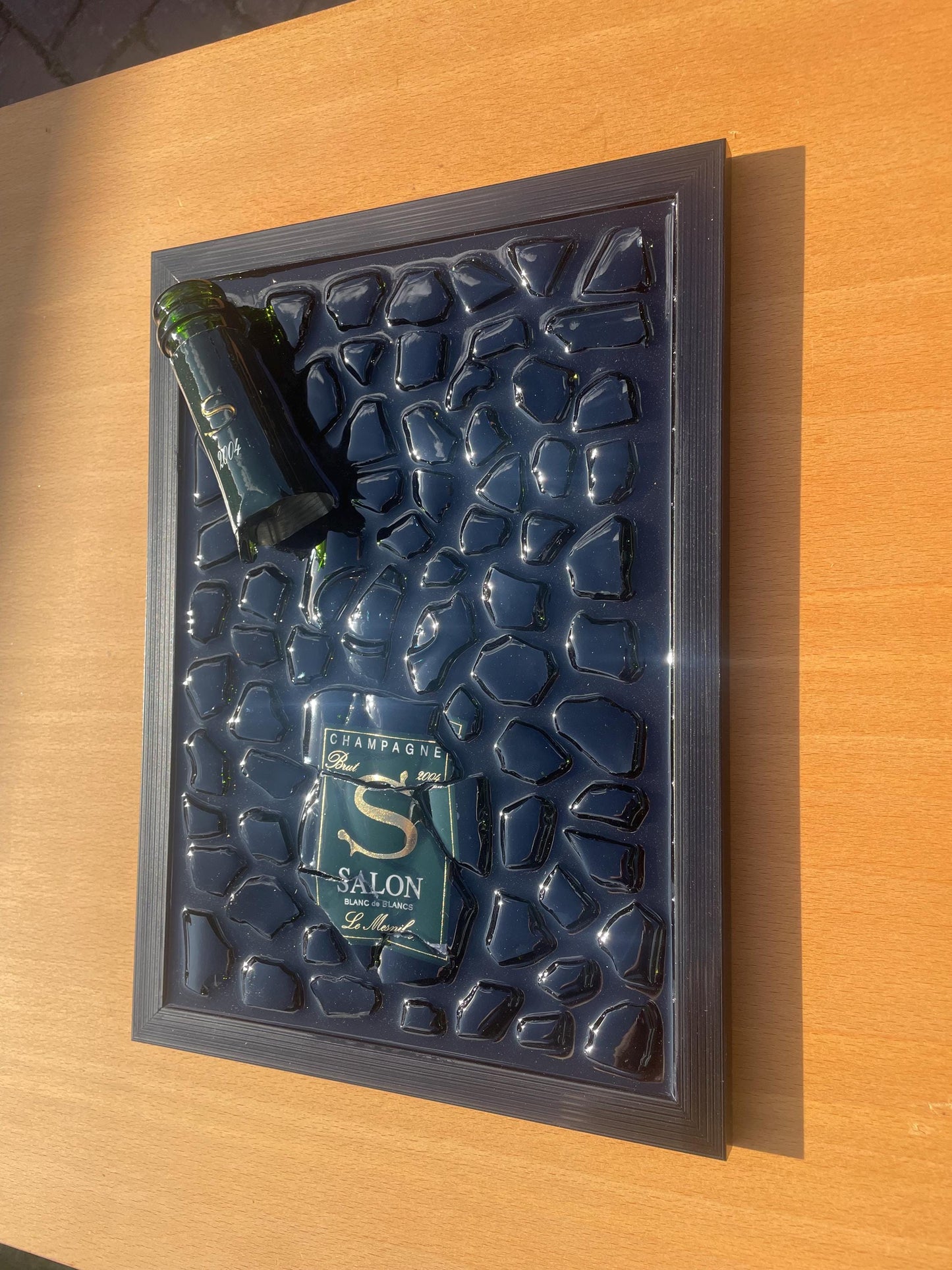 Luxury Epoxy Art | Broken Bottle Art | Salon Champagne 2004 | Resin Decor | Unique Gift for Him | Man Cave Art