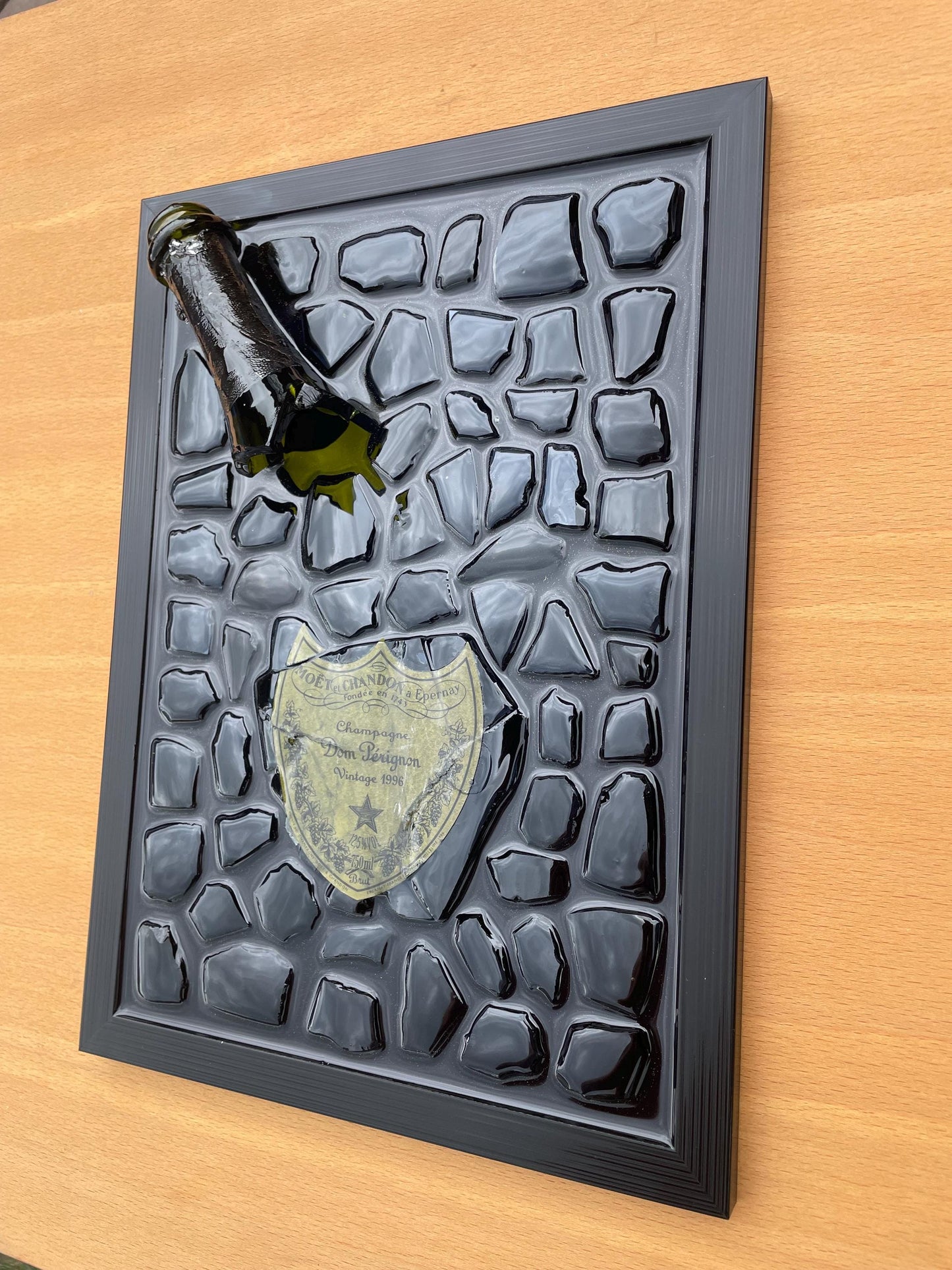 Broken Bottle Art Perignon Champagne Bottle 1998 Resin Artwork Broken Glass Art Gift for Him