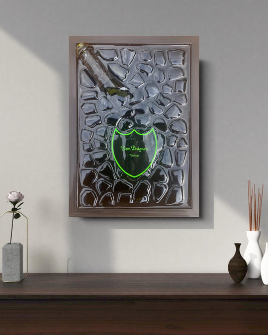Broken Bottle Art | Green Pérignon Champagne Bottle | Luxury Epoxy | Resin | Gift for Him | Unique Decor