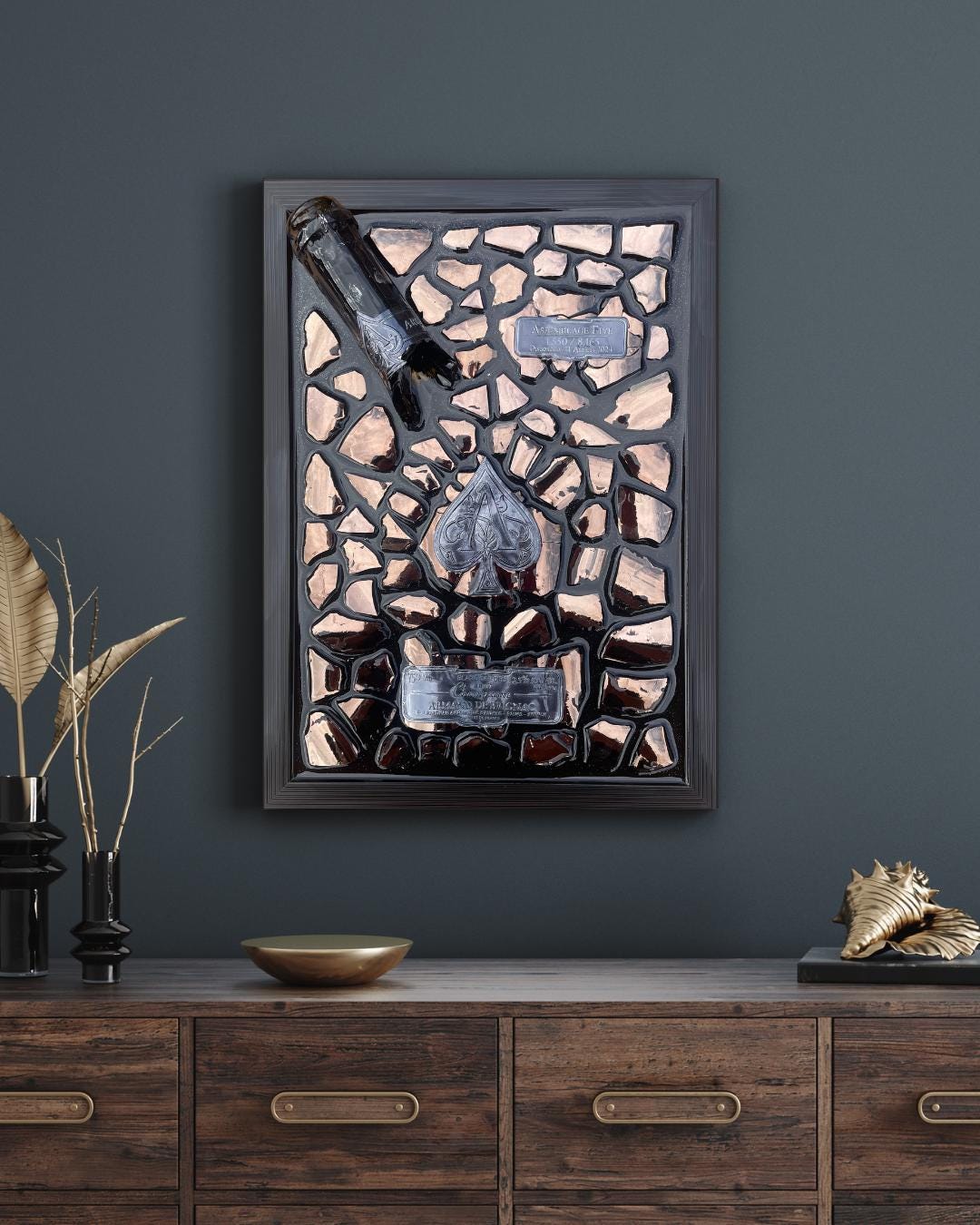 Epoxy Broken Bottle Artwork | Brignac Champagne Gray | Modern Wall Art | Resin Gift for Him | Unique Décor