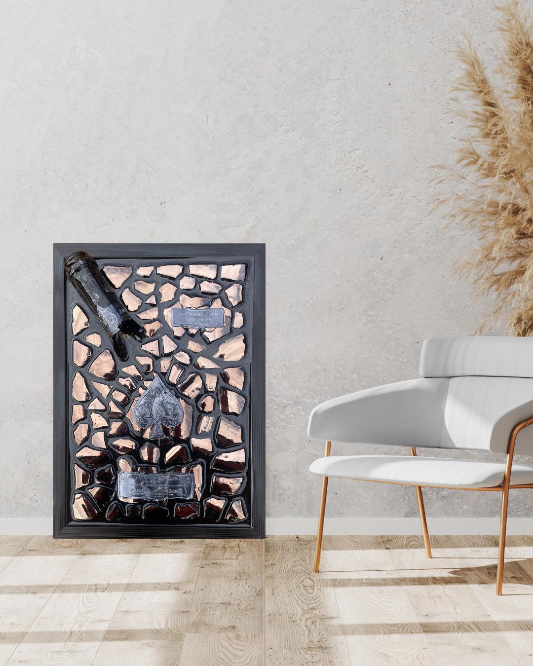 Epoxy Broken Bottle Artwork | Brignac Champagne Gray | Modern Wall Art | Resin Gift for Him | Unique Décor