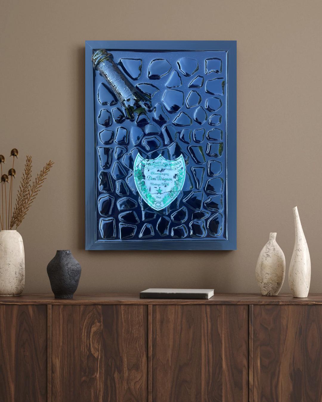 Broken Bottle Art Resin Painting Perignon 2006 Epoxy Artwork by Michael Riedel Modern Home Decor Gift for Him