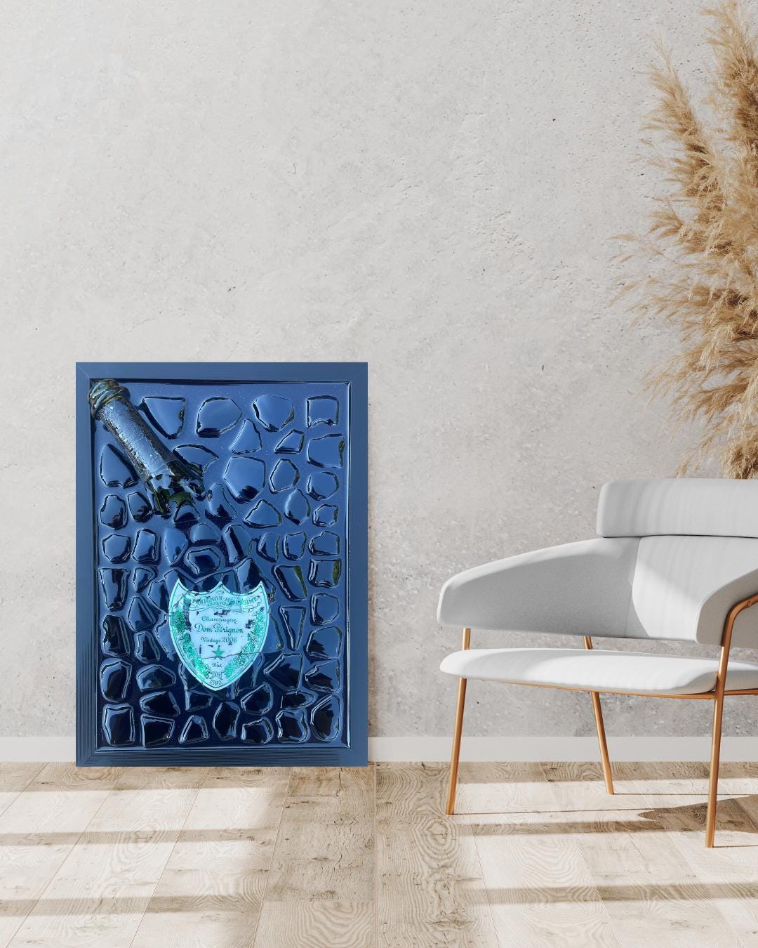 Broken Bottle Art Resin Painting Perignon 2006 Epoxy Artwork by Michael Riedel Modern Home Decor Gift for Him