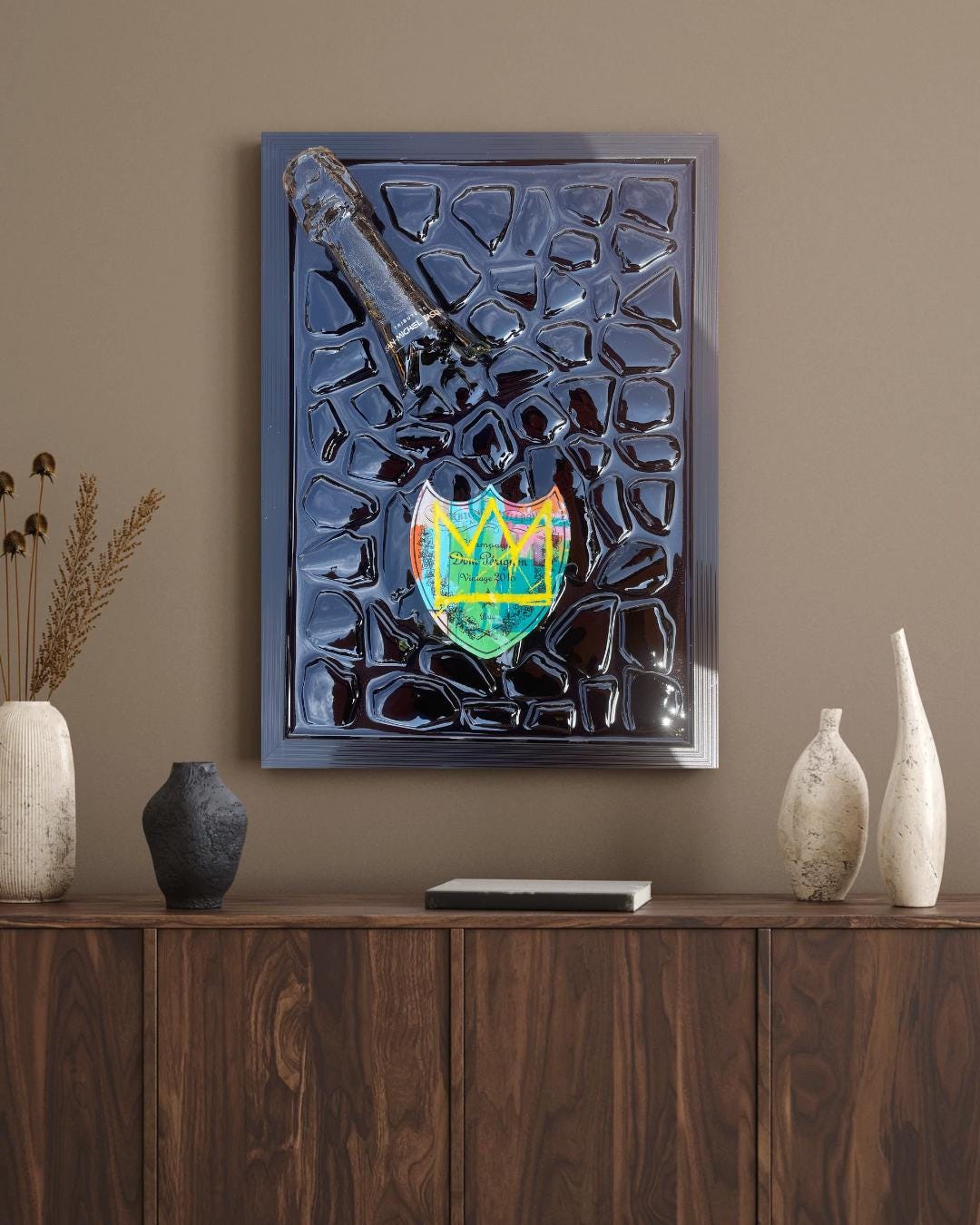 Broken Bottle Art Epoxy Artwork By Michel Basquiat Stylish Abstract Decor for Living Room Gift Idea