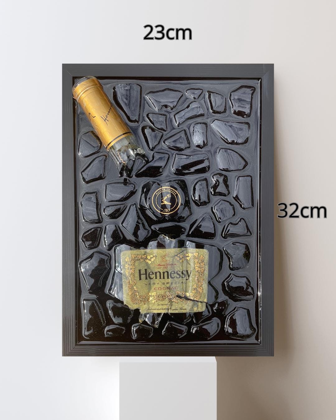 Hennessy Cognac Bottle Art | Luxury Resin Art Piece | Epoxy Broken Bottle Decor | Gifts for Him | Modern Art