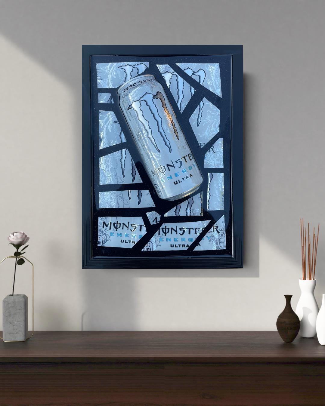 White Monster Epoxy Resin Art Gifts for Him Resin Art Broken Bottle Art Epoxy Artwork Gift