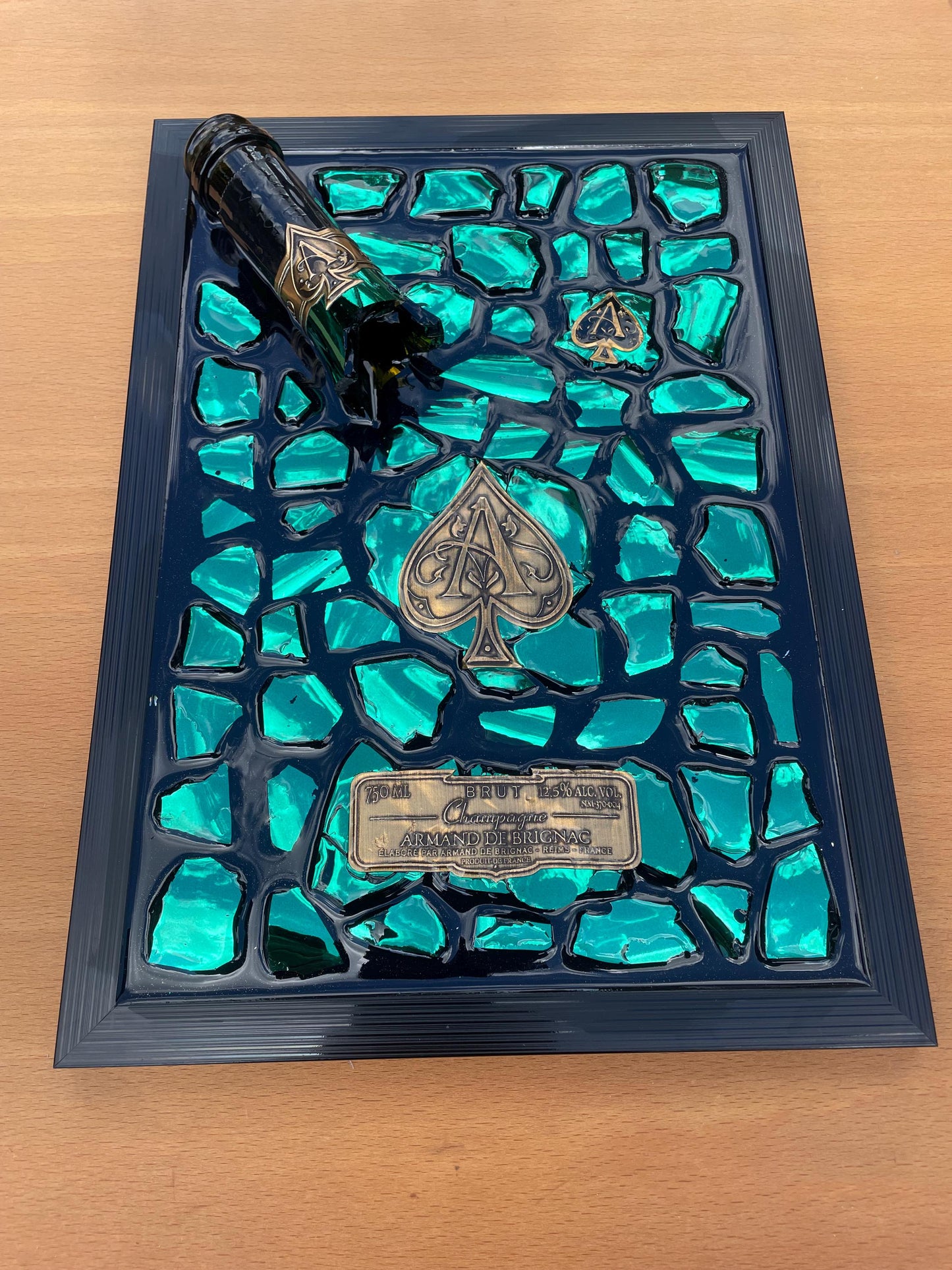 Brignac Green Broken Bottle Art | Epoxy Resin Art | Broken Glass Art | Unique Gift For Him | Home Decor