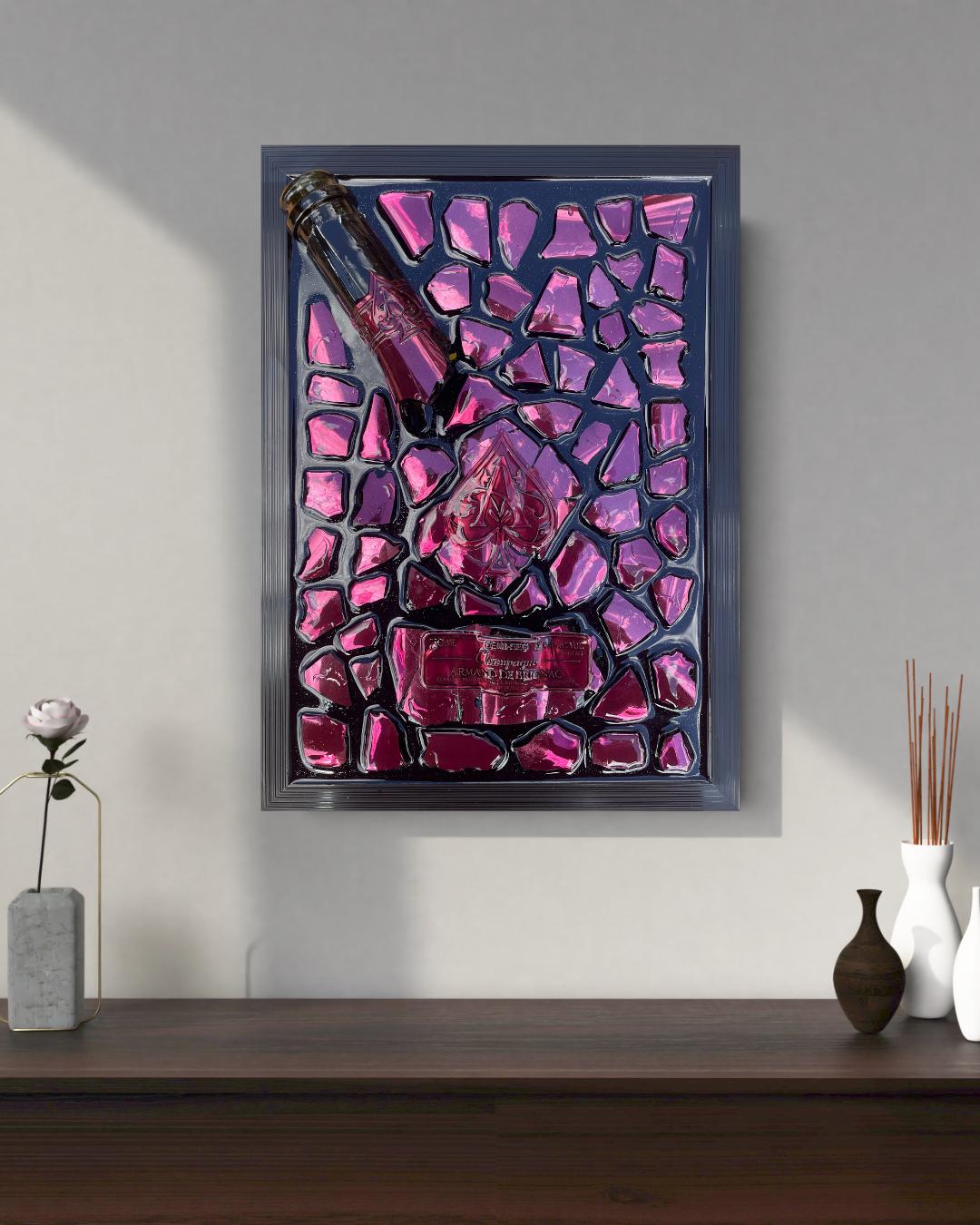 Brignac Champagne Resin Art | Pink Broken Bottle Art | Epoxy Sculpture | Broken Glass Art Gift | Gift for Him
