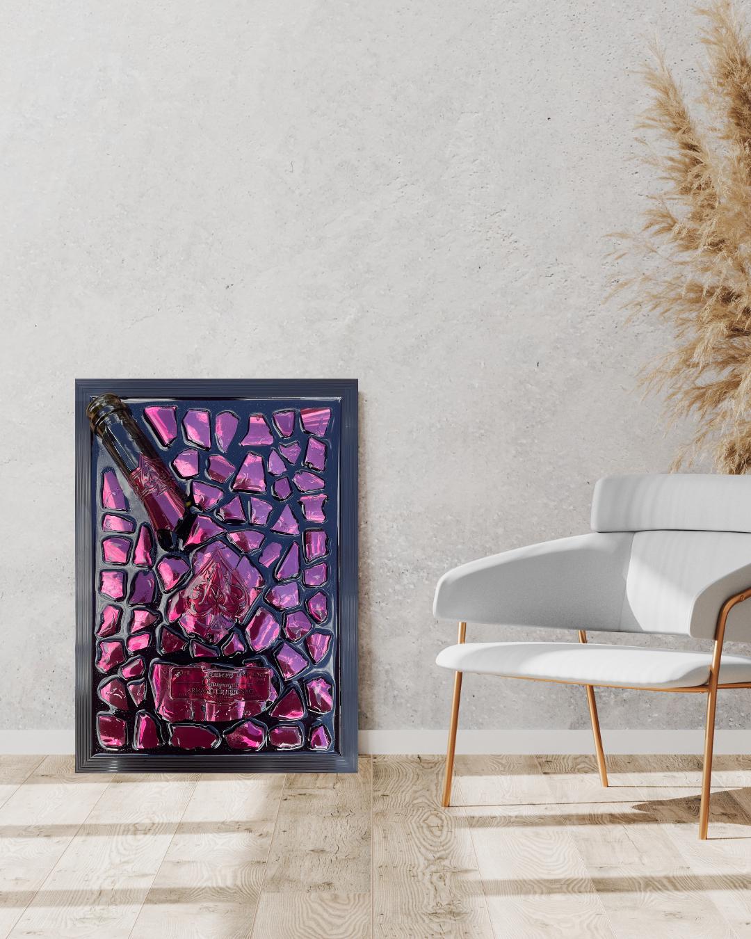 Brignac Champagne Resin Art | Pink Broken Bottle Art | Epoxy Sculpture | Broken Glass Art Gift | Gift for Him