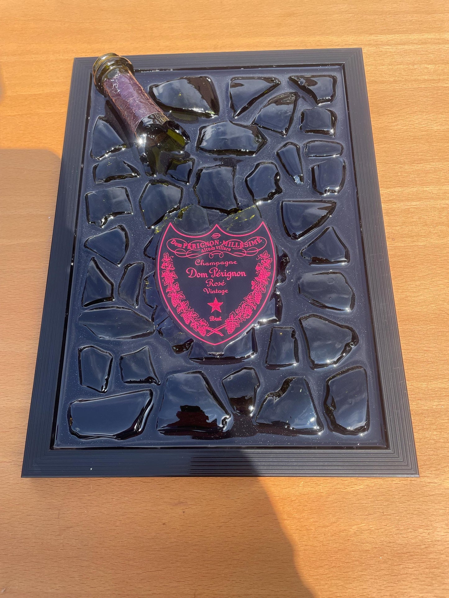 Broken Bottle Art Perignon Pink Luminous Broken Bottle Art Epoxy Resin Epoxy Painting Resinart Gift