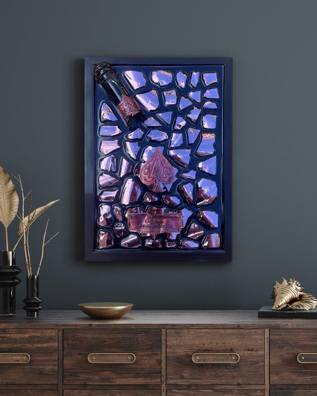 Luxury Epoxy Artwork | Champagne Art | Broken Bottle Art | Brignac Pink Decor | Resin Art | Gift For Her