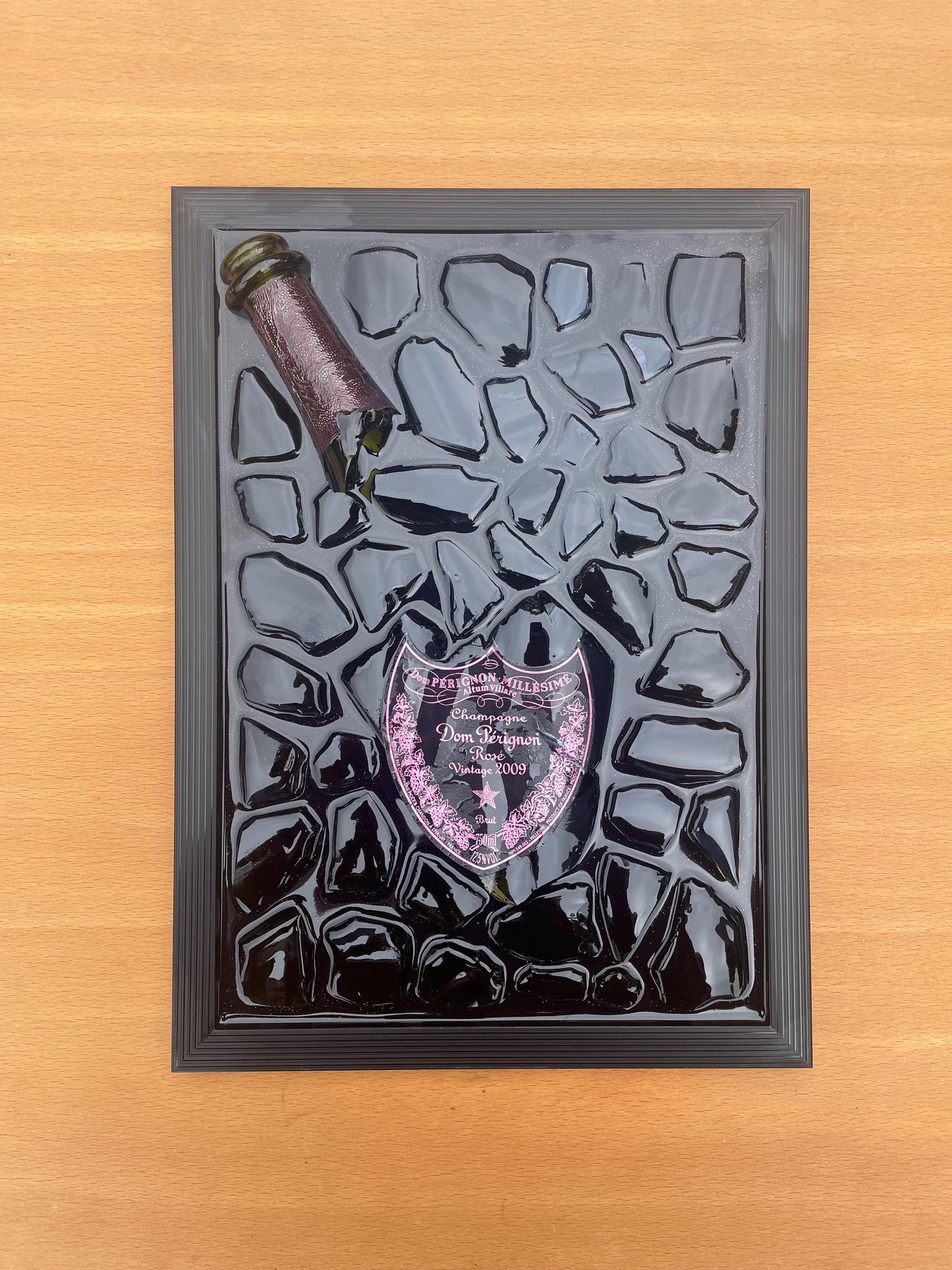 roken Bottle Art Pérignon Pink 2009 Artwork Luxury Home Decor Unique Artwork Gift for Him Resin Art