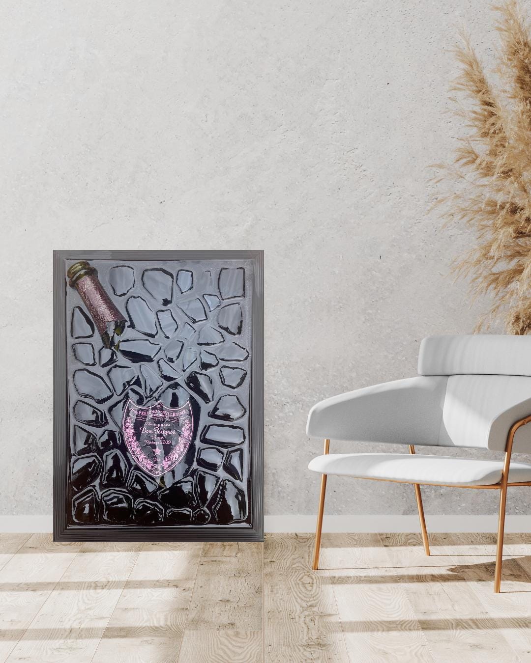 roken Bottle Art Pérignon Pink 2009 Artwork Luxury Home Decor Unique Artwork Gift for Him Resin Art