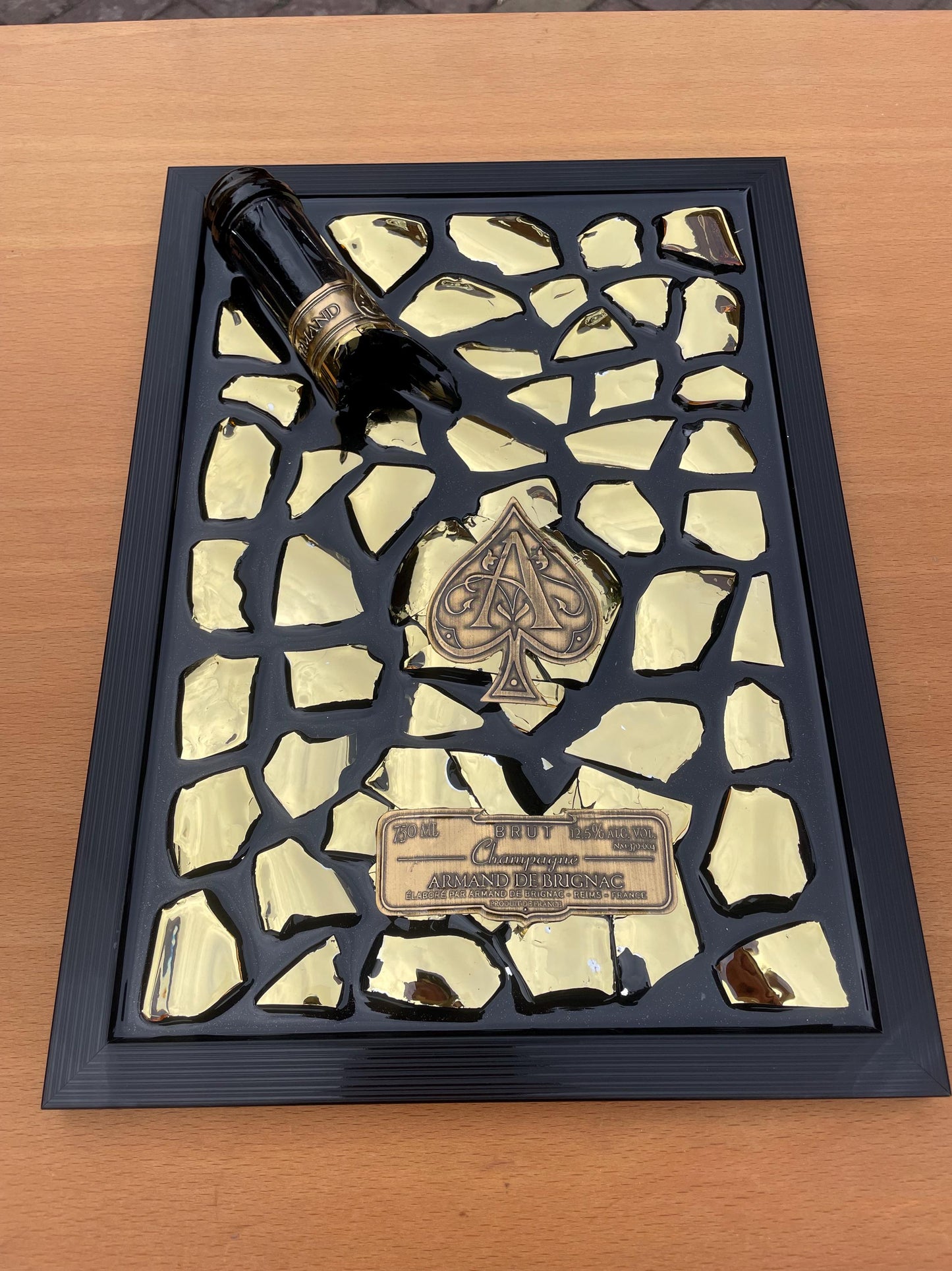 Luxury Epoxy Broken Bottle | Brignac Champagne Art | Gold Tones Resin | Broken Glass | Gift for Him | Unique Decor