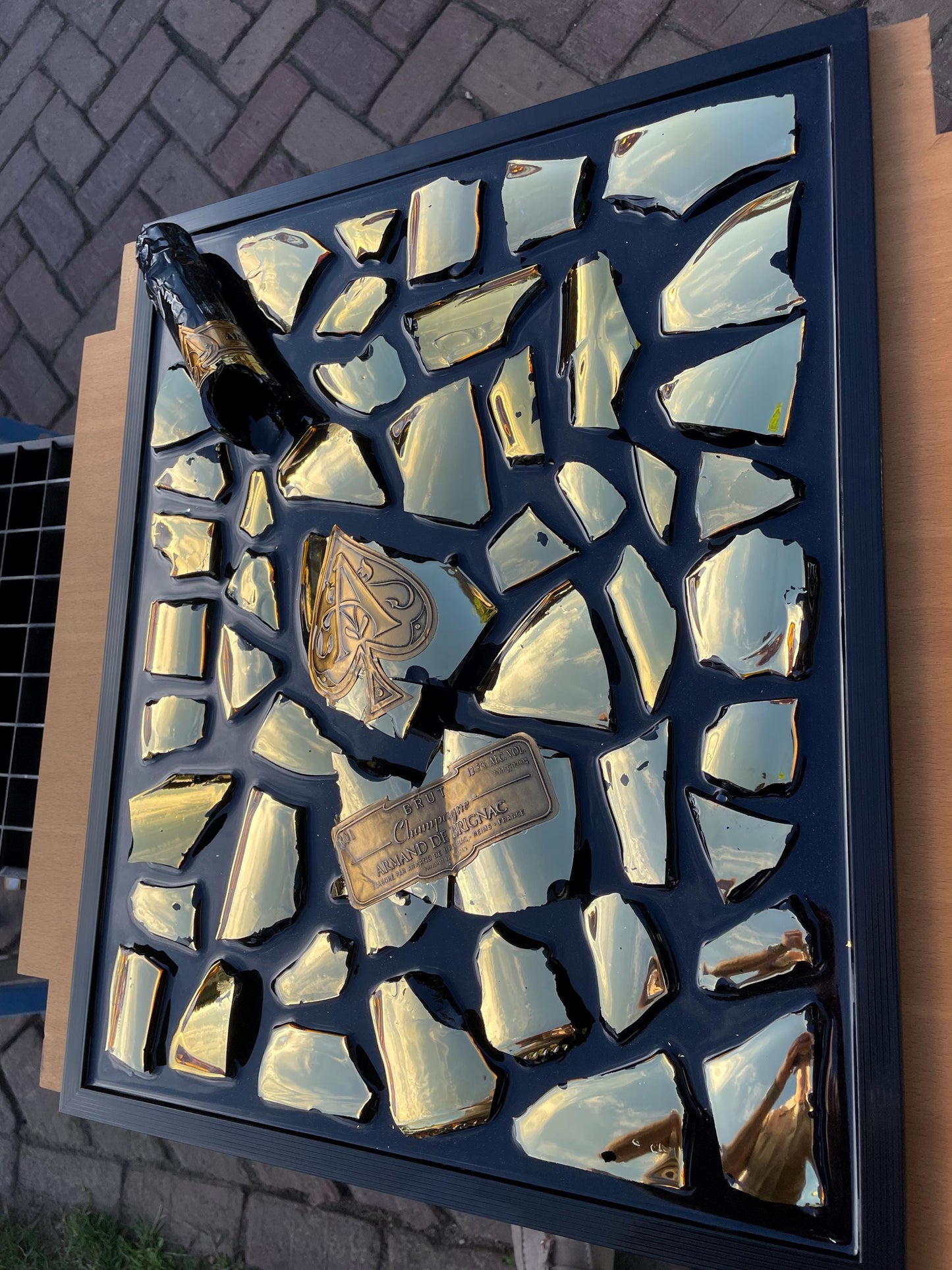 Brignac Champagne Bottle Art Gold Tone Epoxy Resin Decor Broken Bottle Resin Art