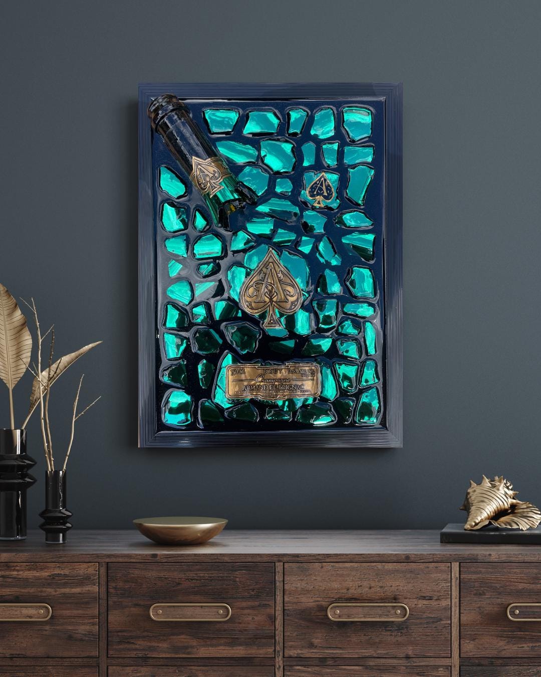 Broken Bottle Art Home Decor Brignac Champagne Luxury Epoxy Resin Art Gift for Him