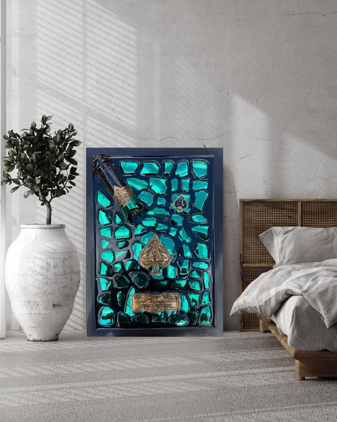 Brignac Green Broken Bottle Art | Epoxy Resin Art | Broken Glass Art | Unique Gift For Him | Home Decor