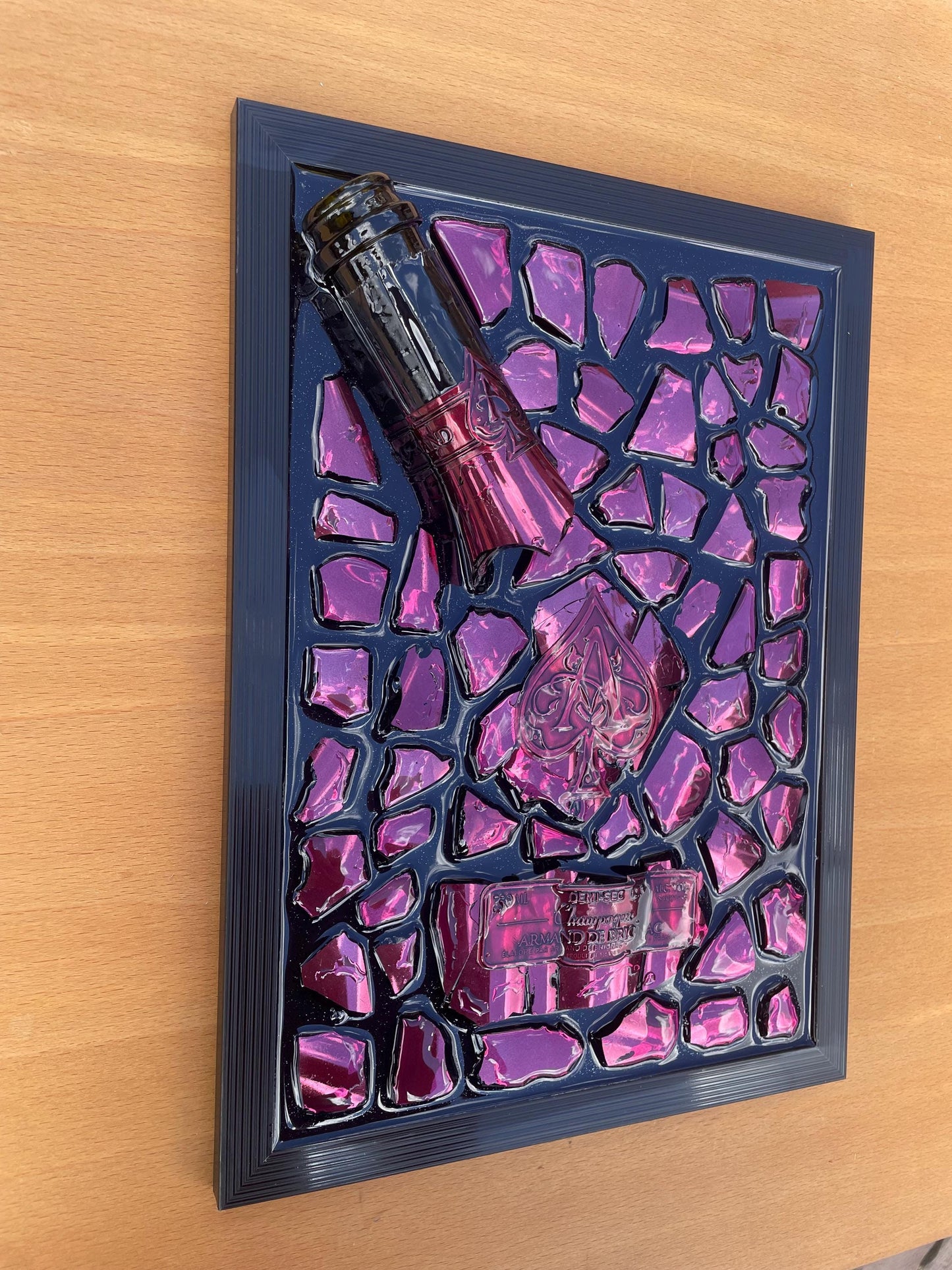 Brignac Champagne Resin Art | Pink Broken Bottle Art | Epoxy Sculpture | Broken Glass Art Gift | Gift for Him