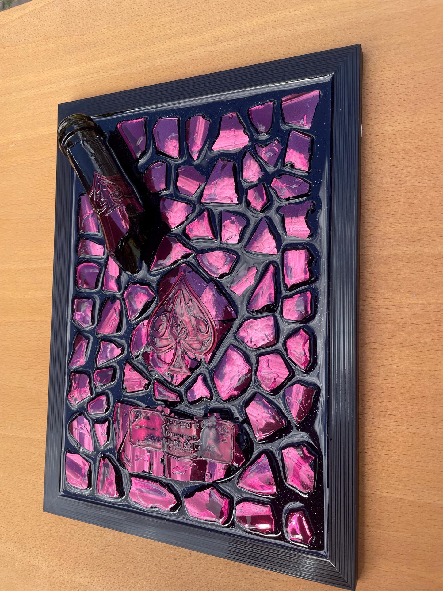 Brignac Champagne Resin Art | Pink Broken Bottle Art | Epoxy Sculpture | Broken Glass Art Gift | Gift for Him