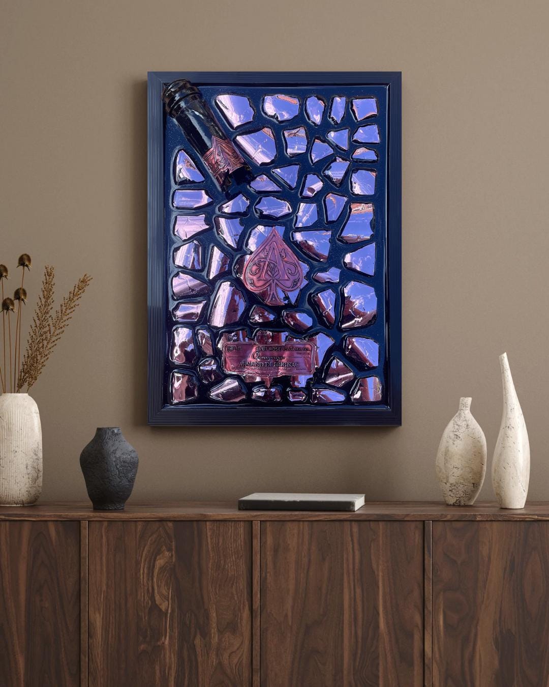 Luxury Epoxy Artwork | Champagne Art | Broken Bottle Art | Brignac Pink Decor | Resin Art | Gift For Her