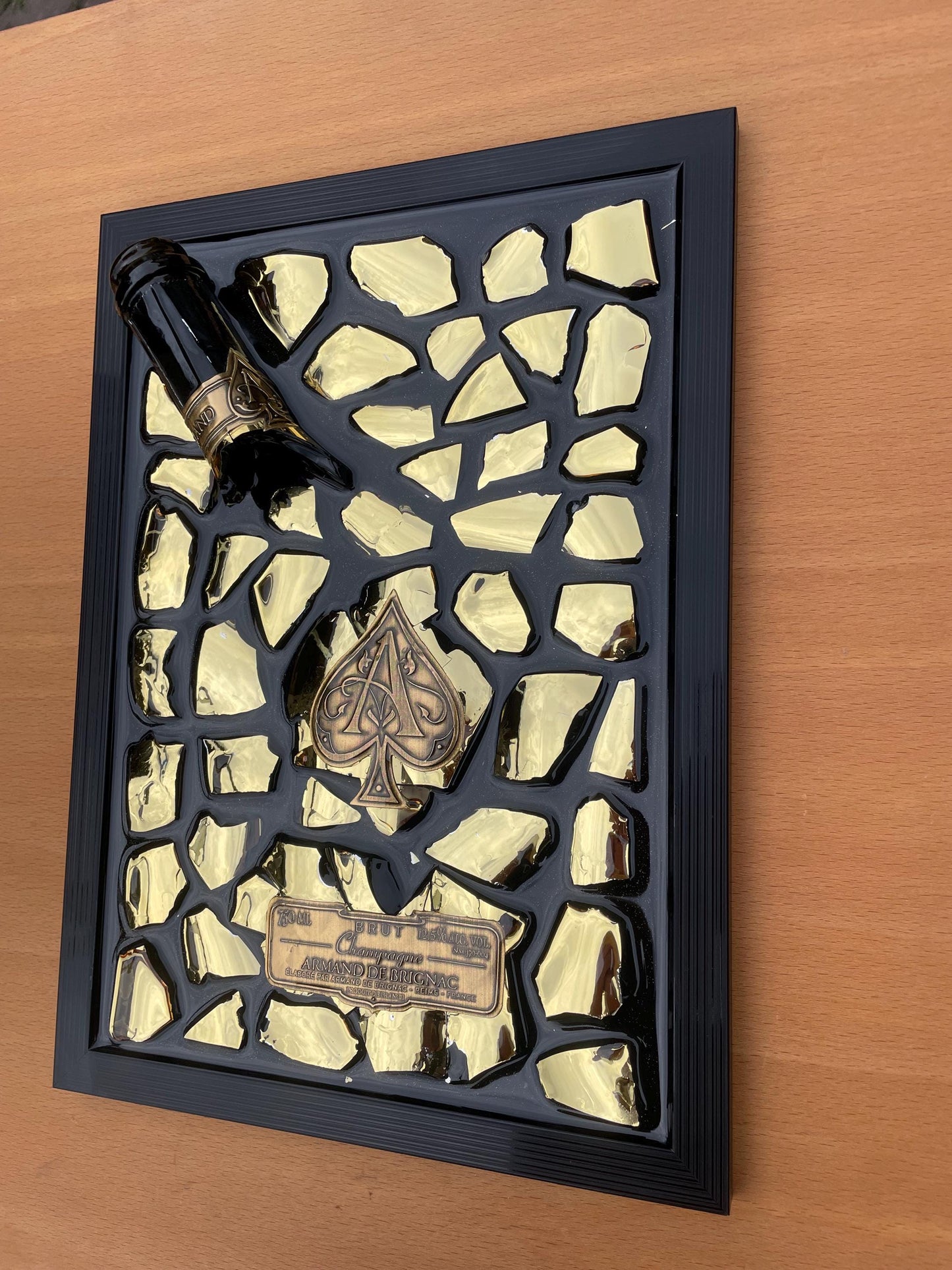Luxury Epoxy Broken Bottle | Brignac Champagne Art | Gold Tones Resin | Broken Glass | Gift for Him | Unique Decor