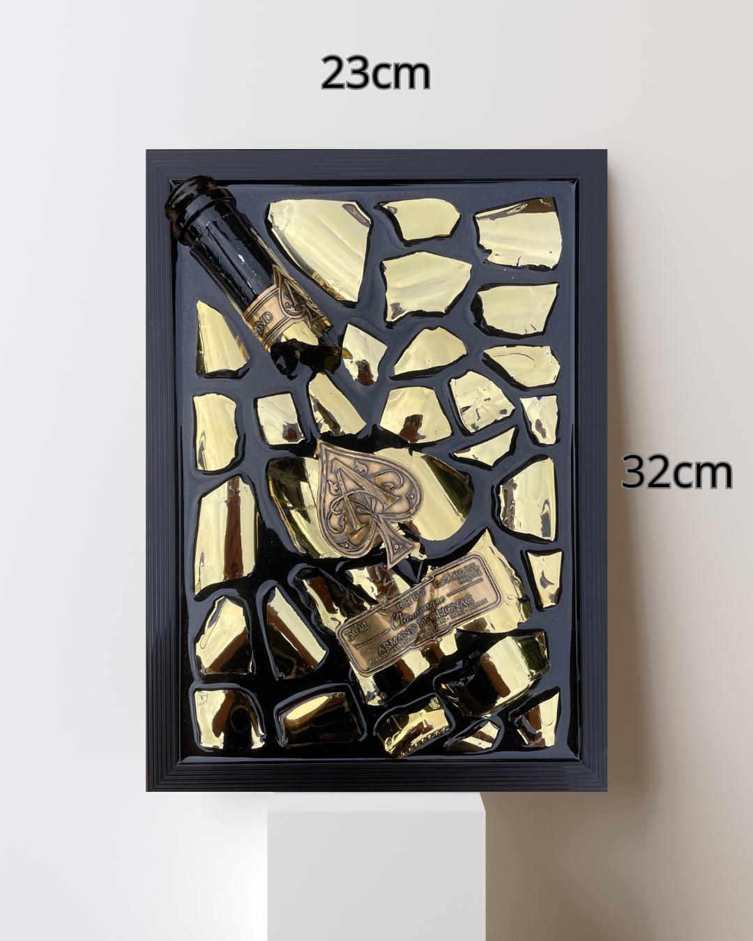 Brignac Champagne Bottle Art Gold Tone Epoxy Resin Decor Broken Bottle Resin Art