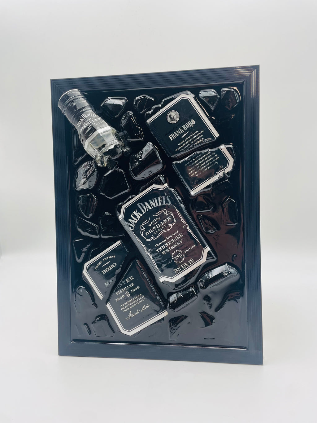 Jack Daniels Silver Master Distiller Broken Bottle Art