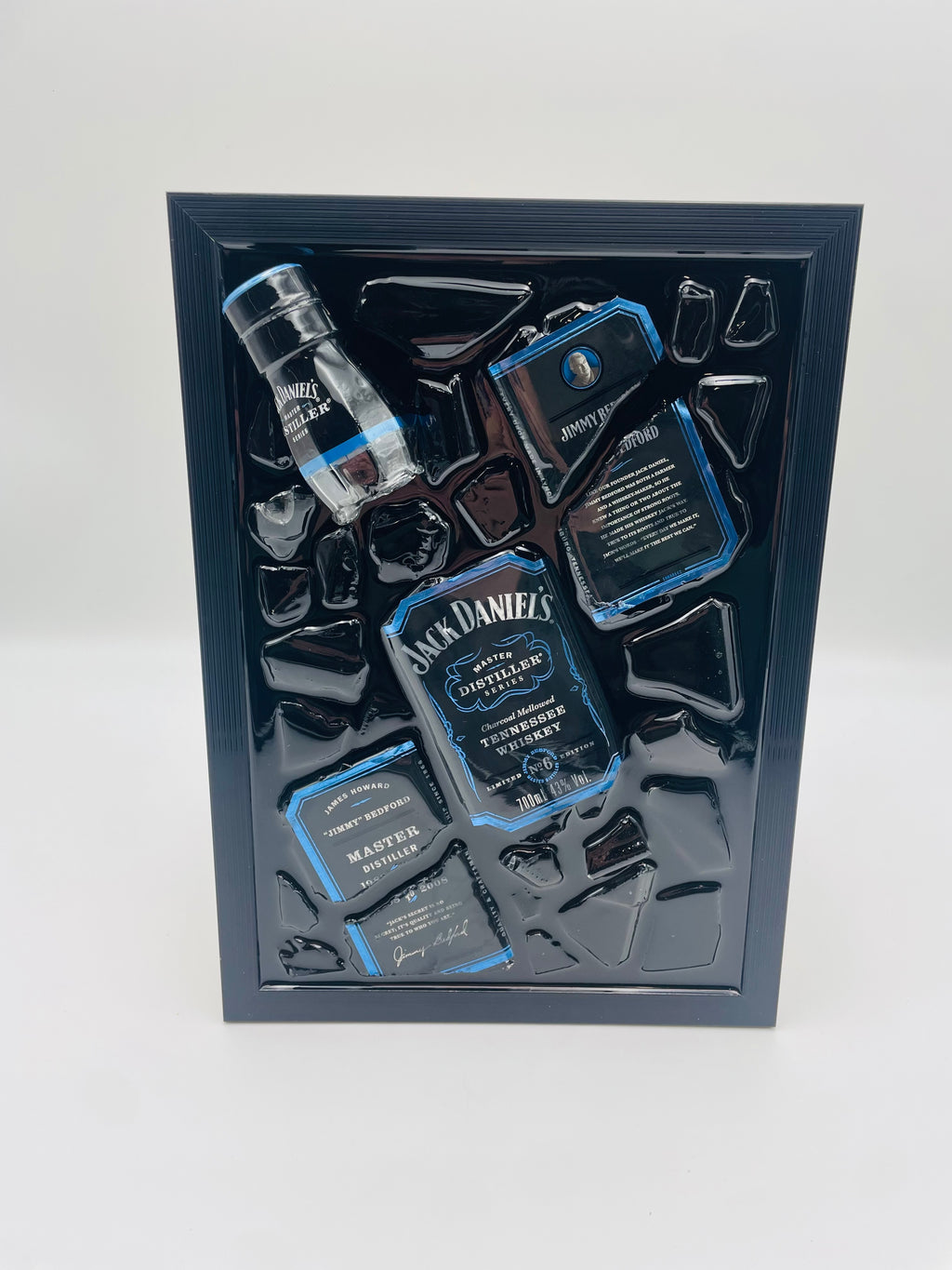 Jack Daniels Blue Broken Bottle Art