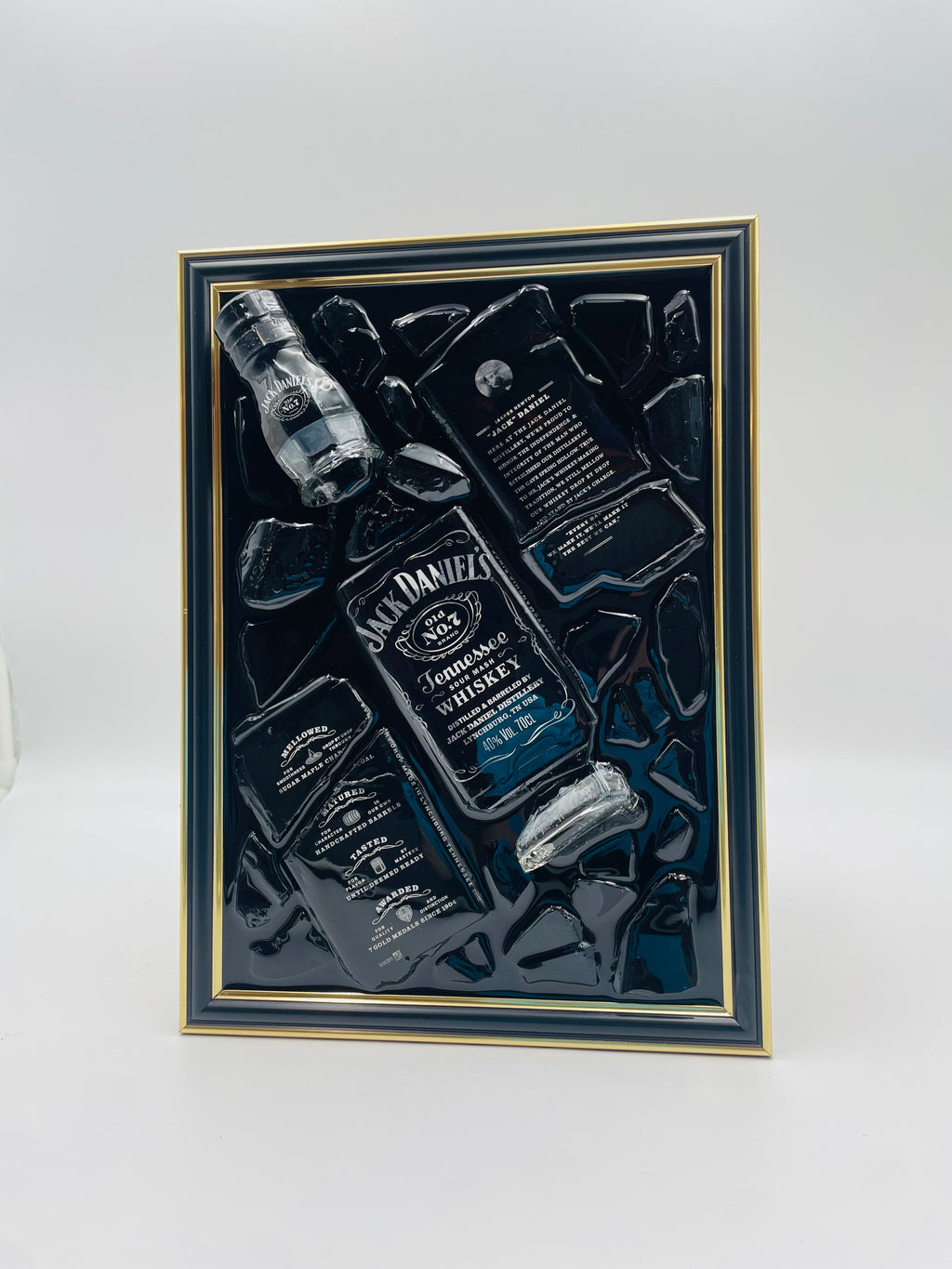 Jack Daniels Gold Frame Broken Bottle Art
