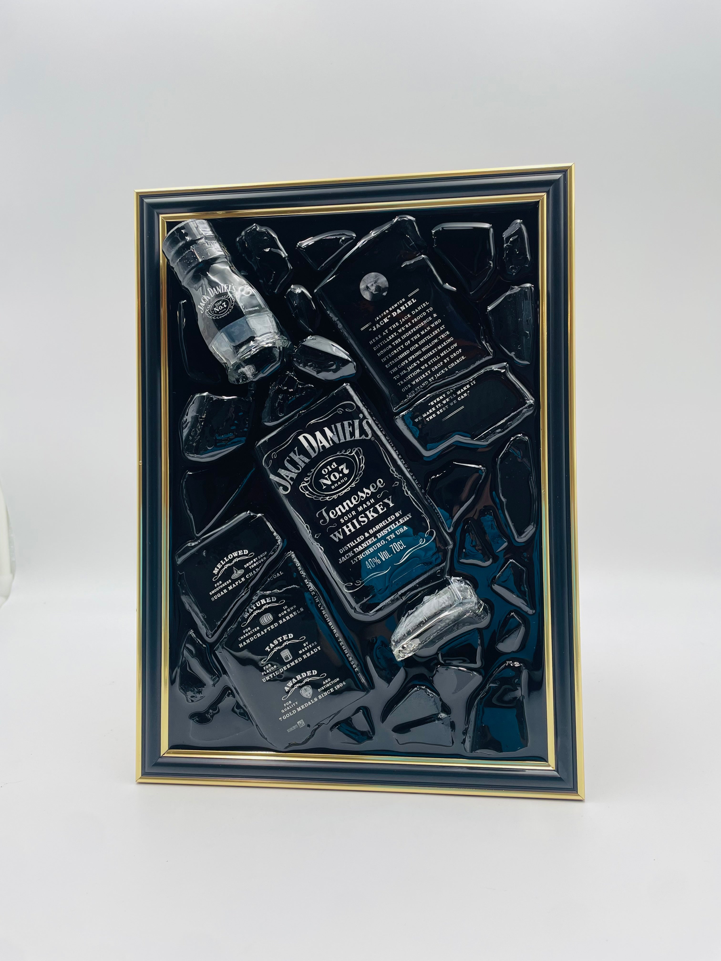 Jack Daniels Gold Frame Broken Bottle Art
