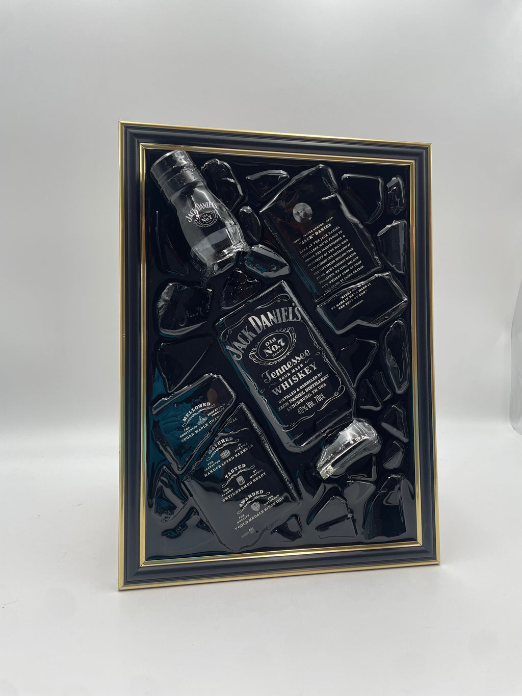 Jack Daniels Gold Frame Broken Bottle Art