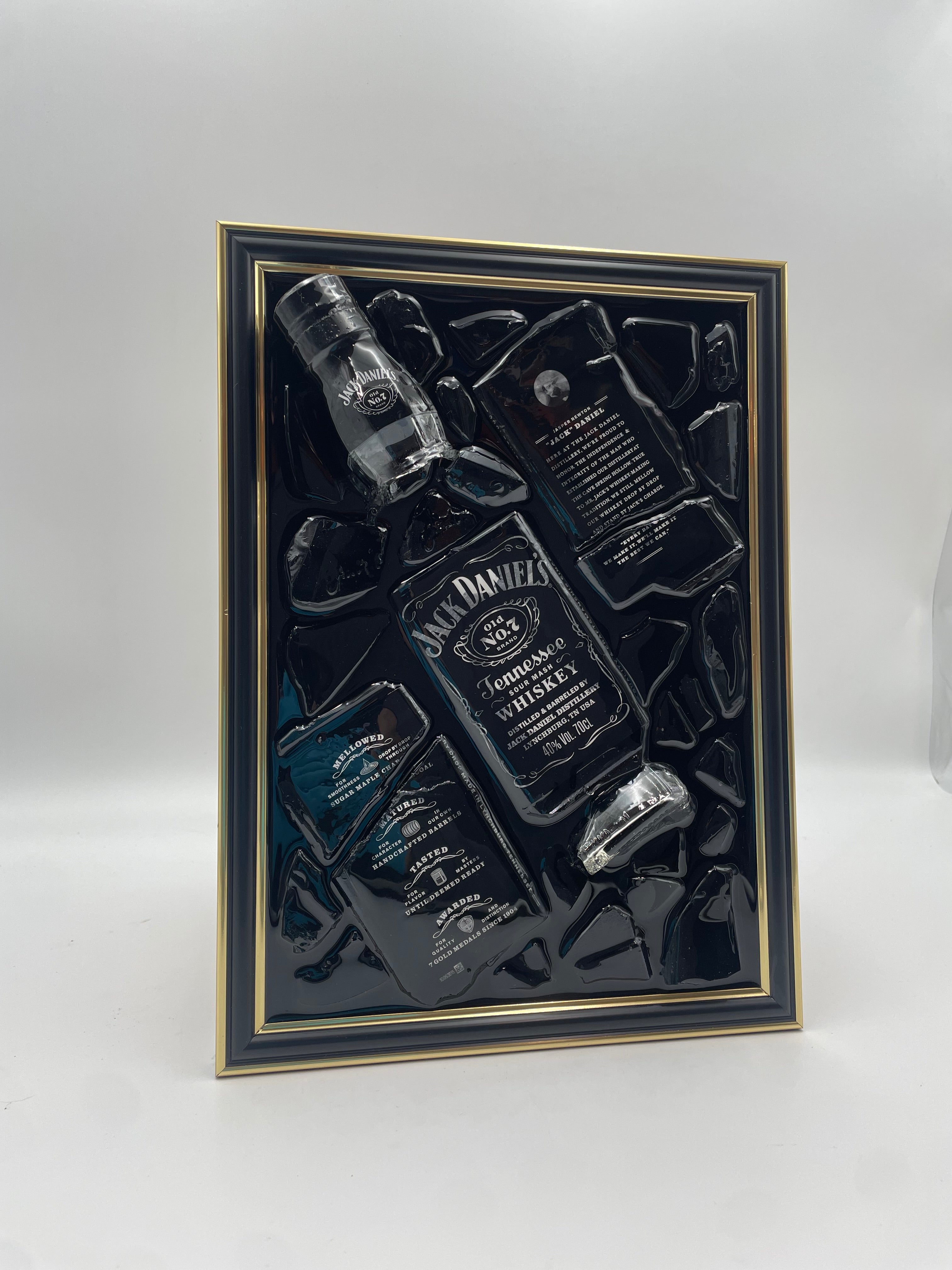 Jack Daniels Gold Frame Broken Bottle Art