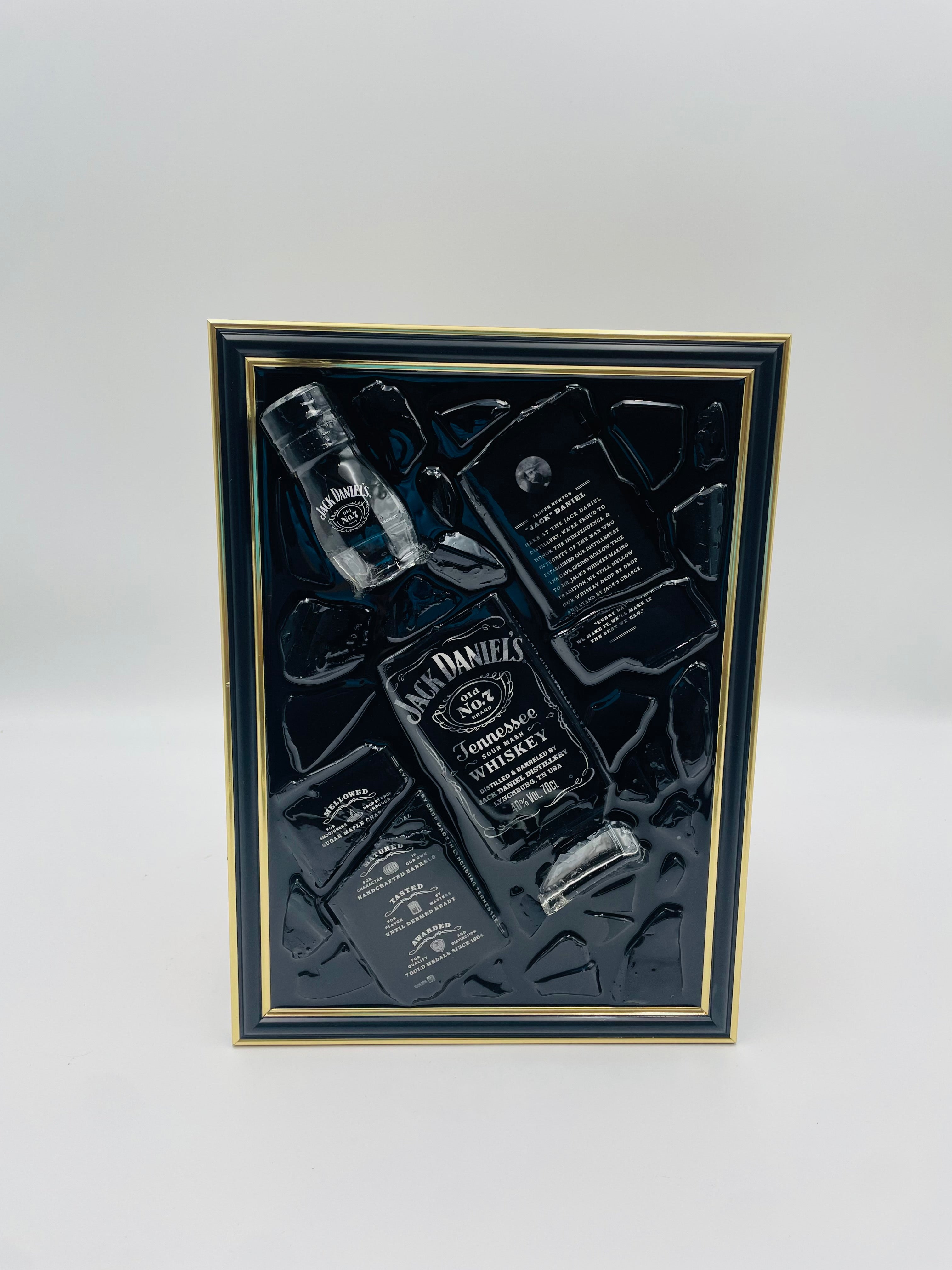Jack Daniels Gold Frame Broken Bottle Art