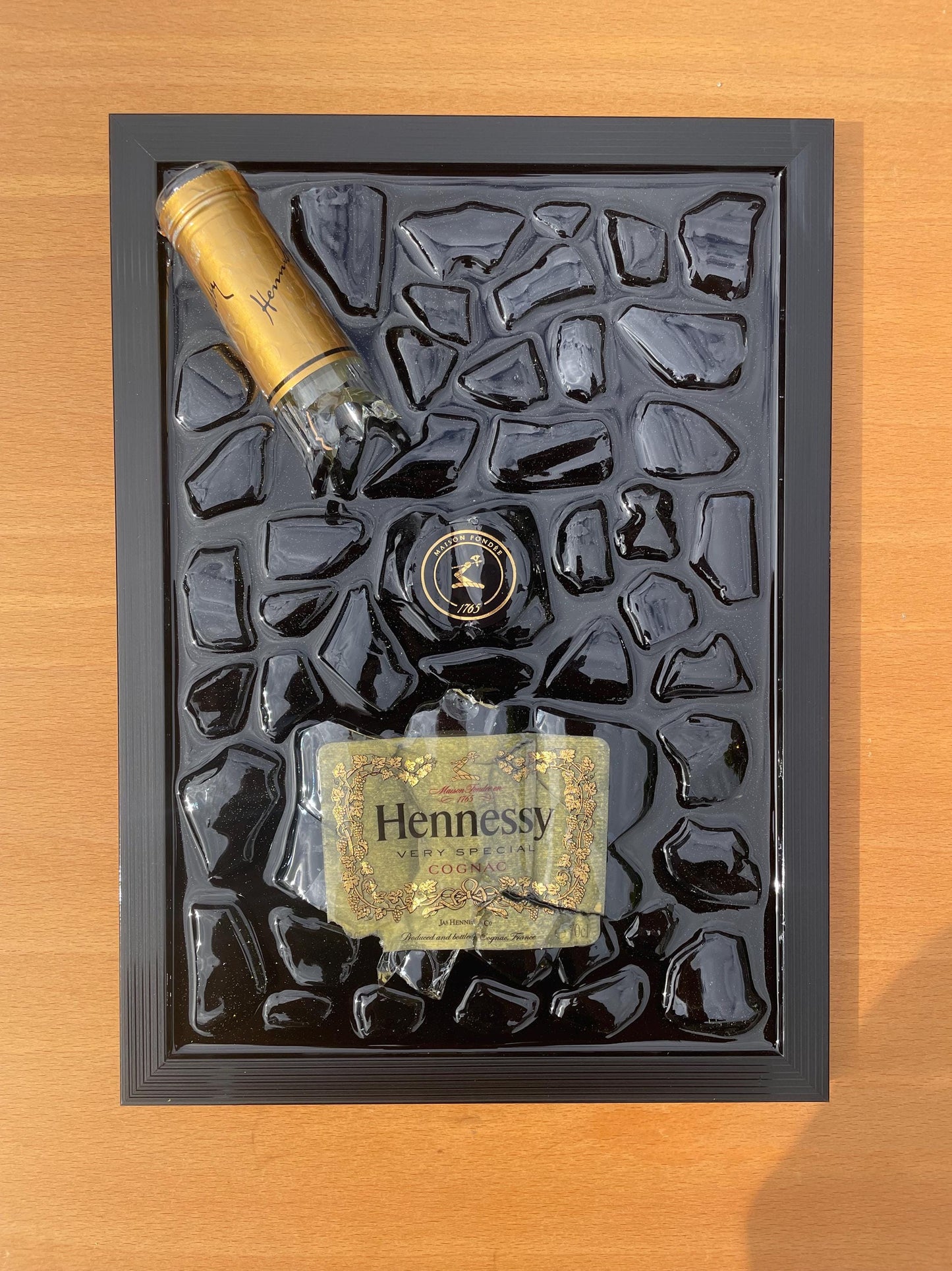 Hennessy Cognac Bottle Art | Luxury Resin Art Piece | Epoxy Broken Bottle Decor | Gifts for Him | Modern Art