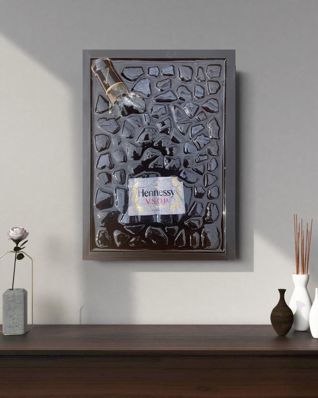 Broken Bottle Art | Hennessy V.S.O.P. Bottle Art | Epoxy Resin Art | Unique Gift for Him | Home Décor | Man Cave Art