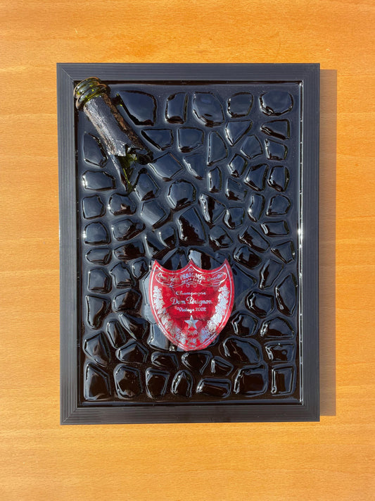 Broken Bottle Artwork Pérignon Red 2002 | Epoxy Resin Decor | Modern Wall Art | Broken Glass Art | Gift for Him