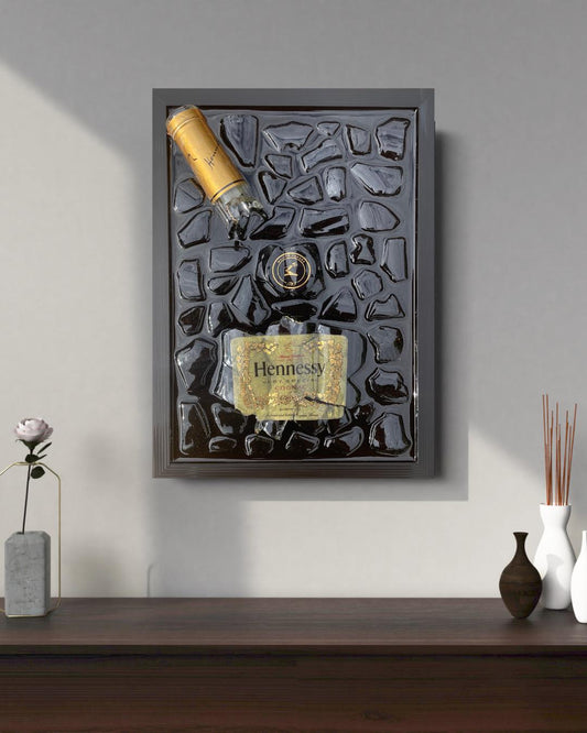 Hennessy Cognac Bottle Art | Luxury Resin Art Piece | Epoxy Broken Bottle Decor | Gifts for Him | Modern Art